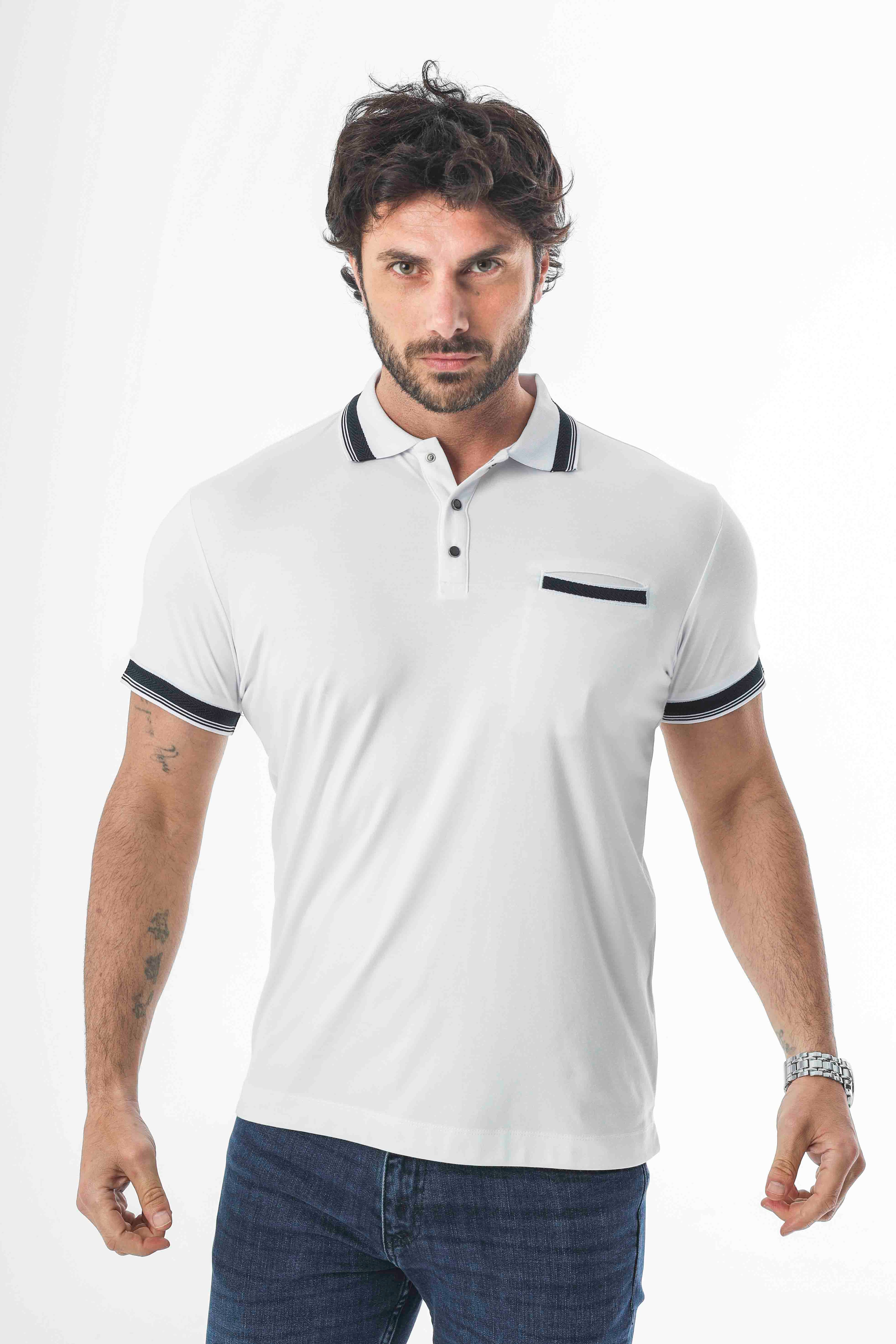 Büyük Beden Polo Yaka Cepli Yakası Çıtçıtlı T-Shirt-6317