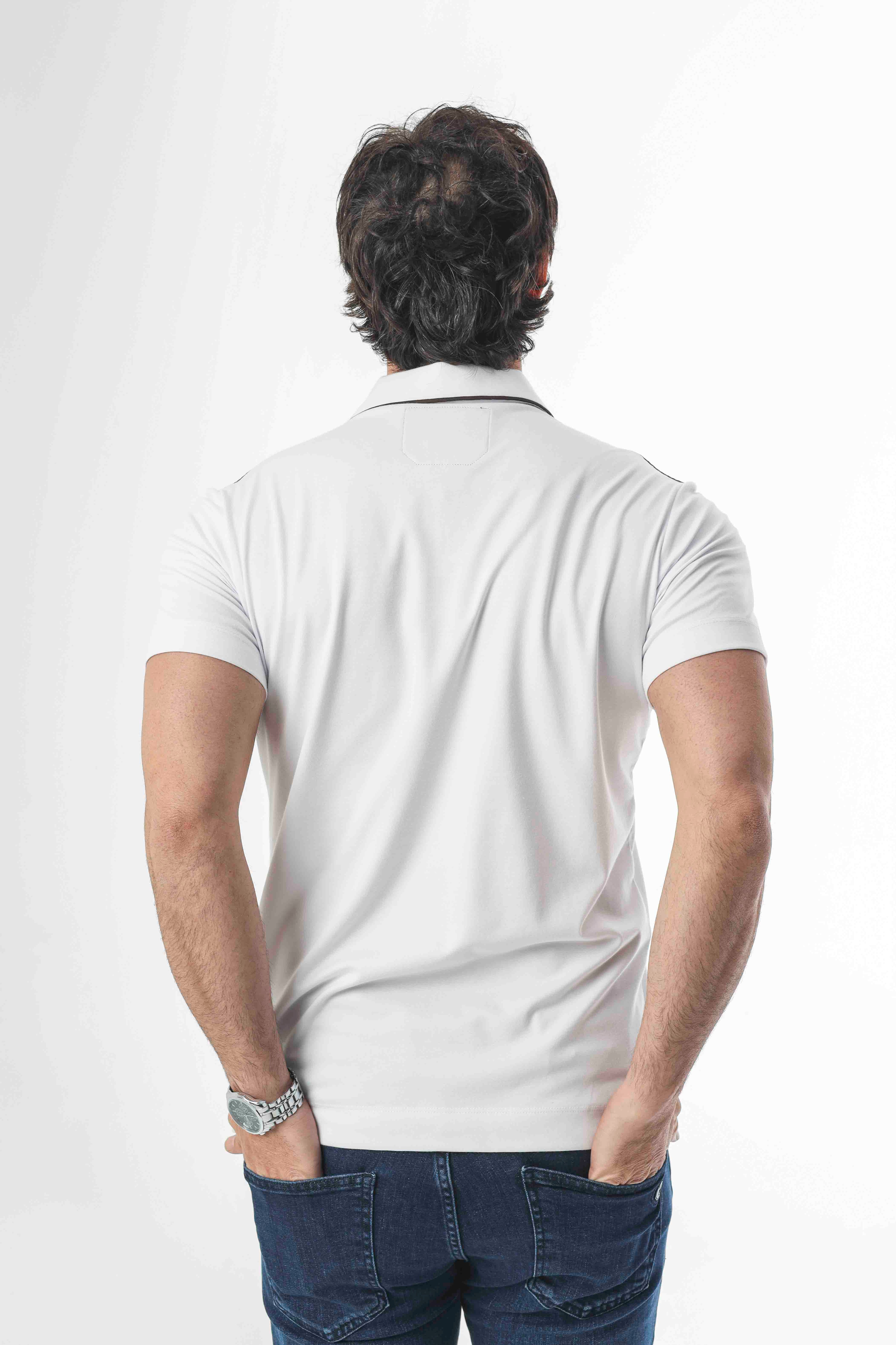 Polo Yaka Omzu Çizgili Armalı Düğmeli T-Shirt-6275