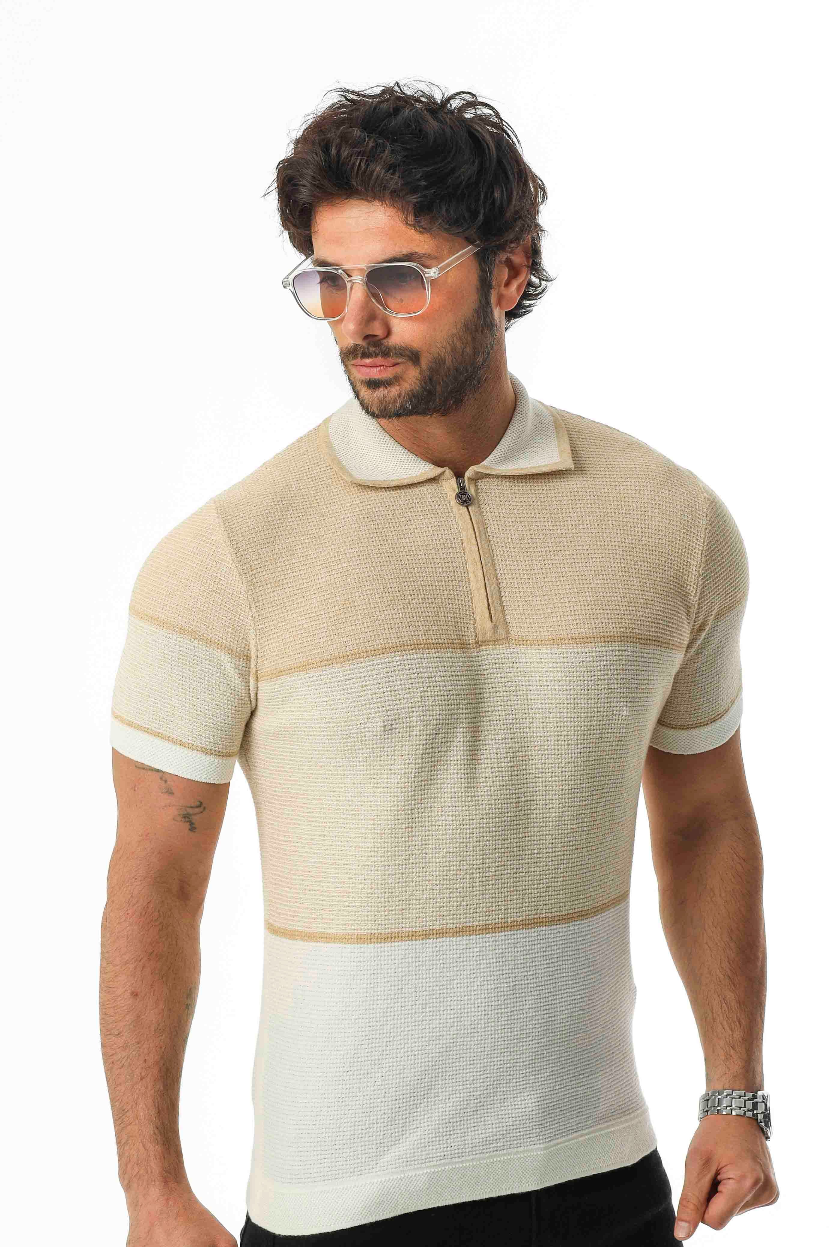 Luxury Tech Polo Yaka Yarım Fermuarlı Örme Triko T-Shirt-TCY-1026