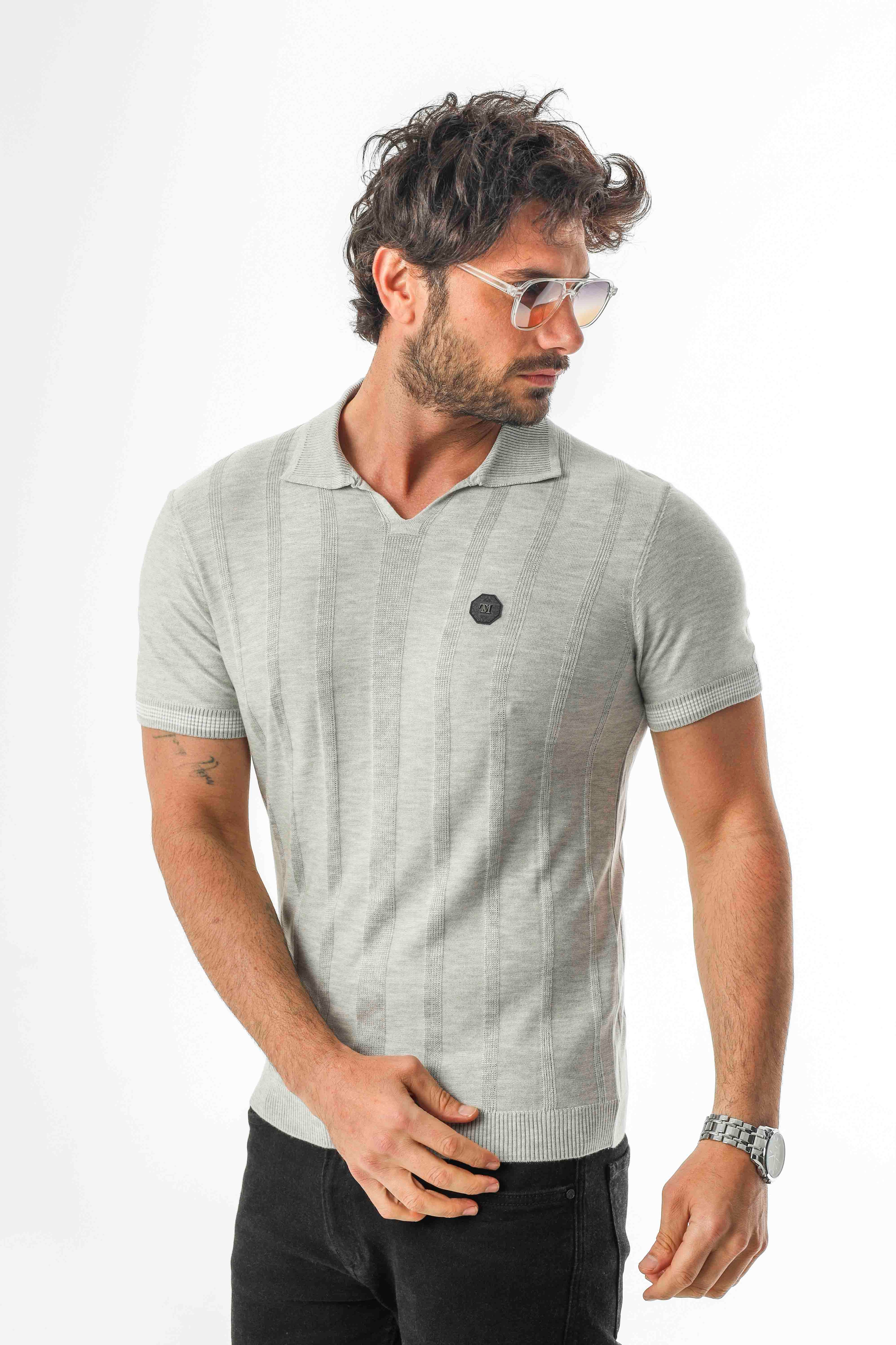 Polo Yaka Desenli Arma Baskılı Triko T-Shirt-TY-1303