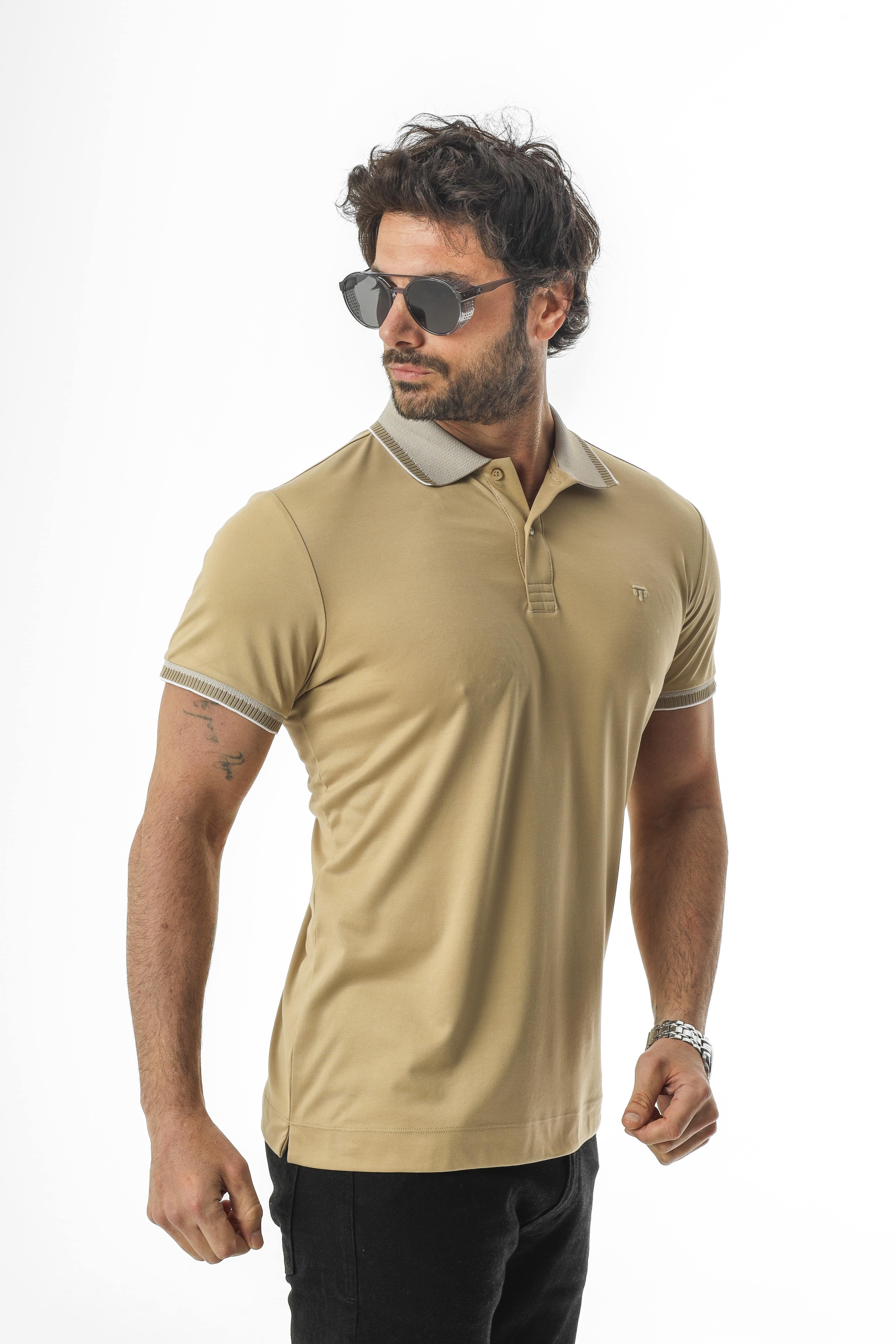 Polo Yaka Düğmeli Yakası Baskılı Pamuk T-Shirt-6277