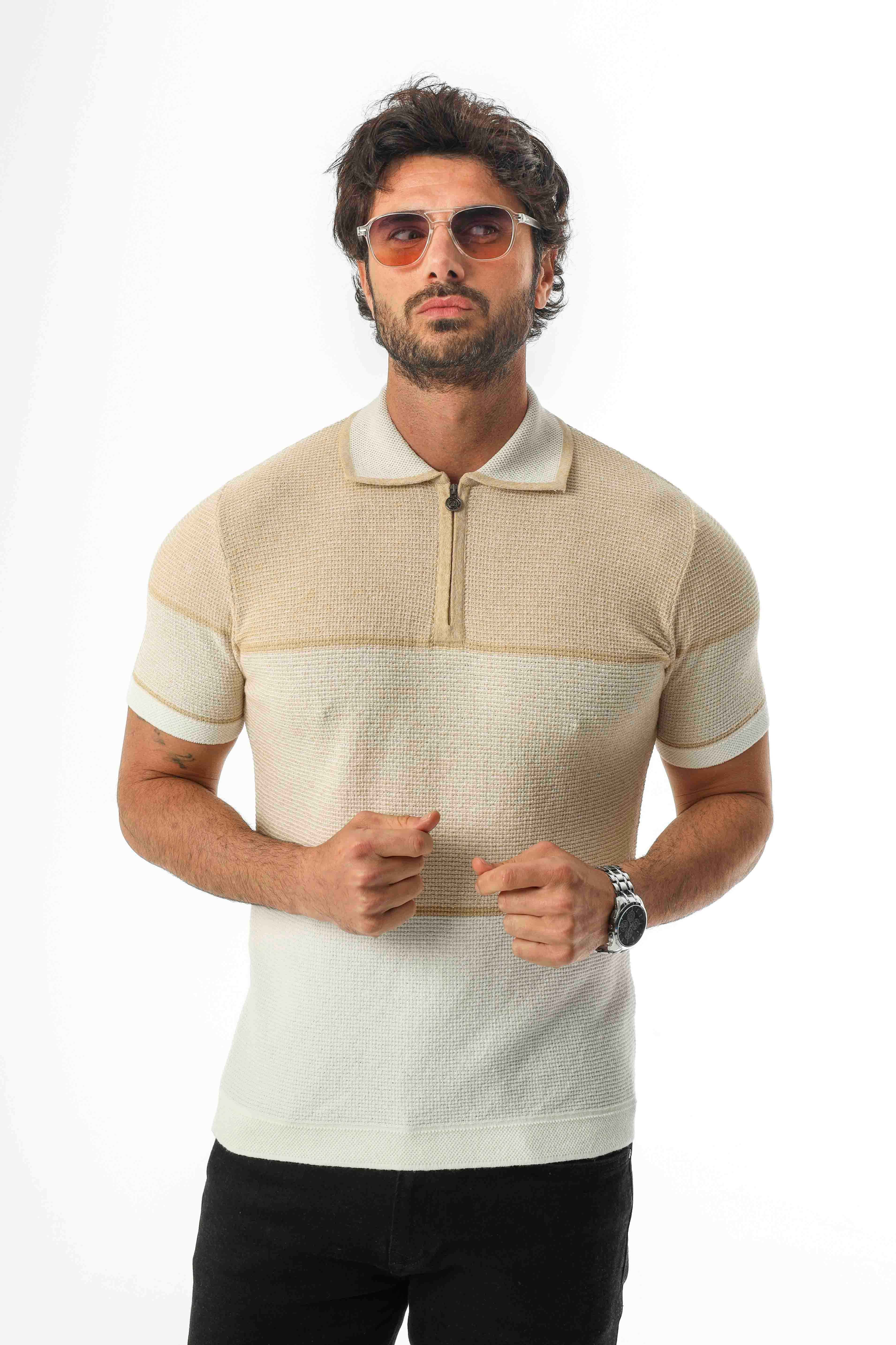 Luxury Tech Polo Yaka Yarım Fermuarlı Örme Triko T-Shirt-TCY-1026