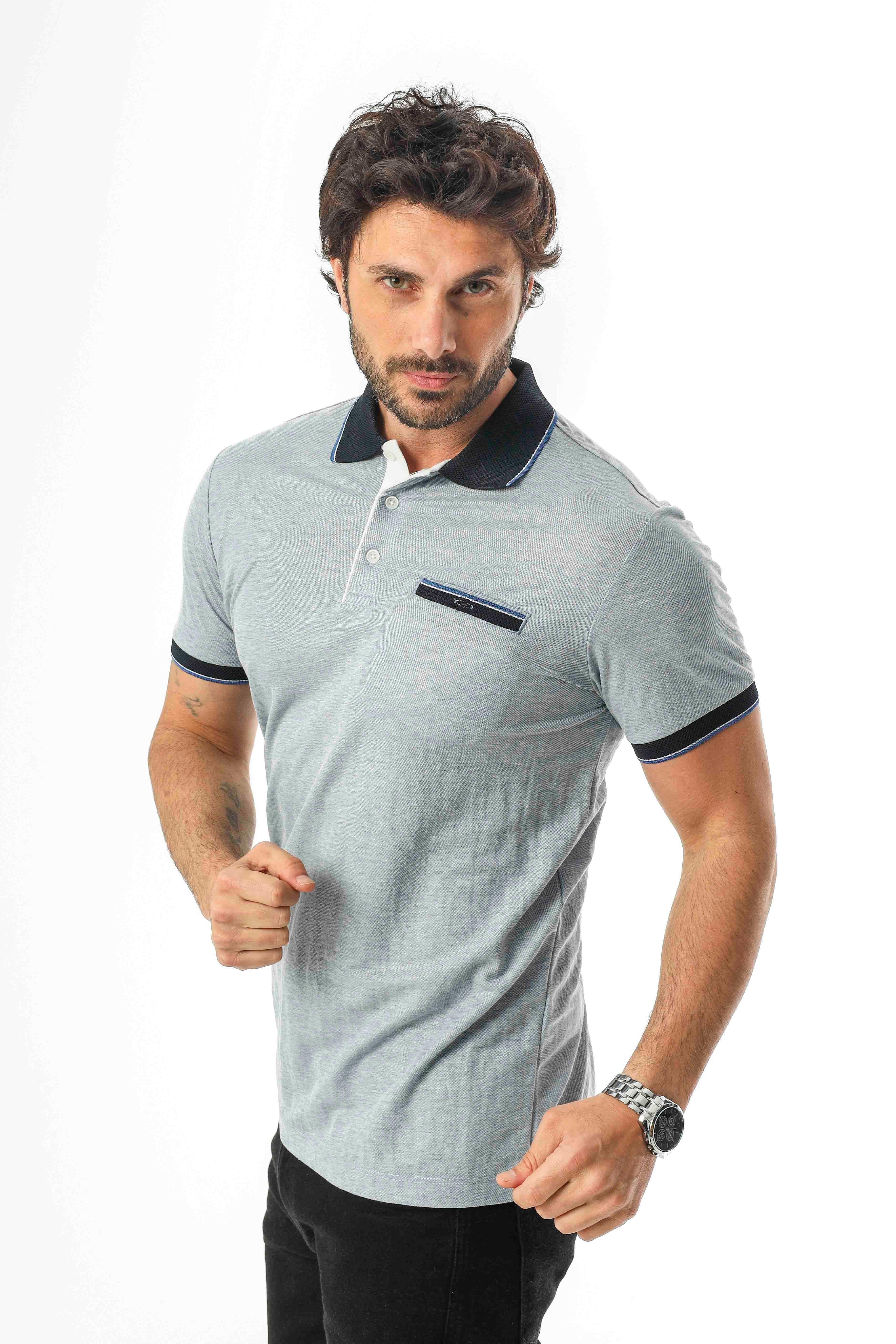 Polo Yaka Düğmeli Cepli Viskon Kumaş Erkek T-Shirt-AR-1009