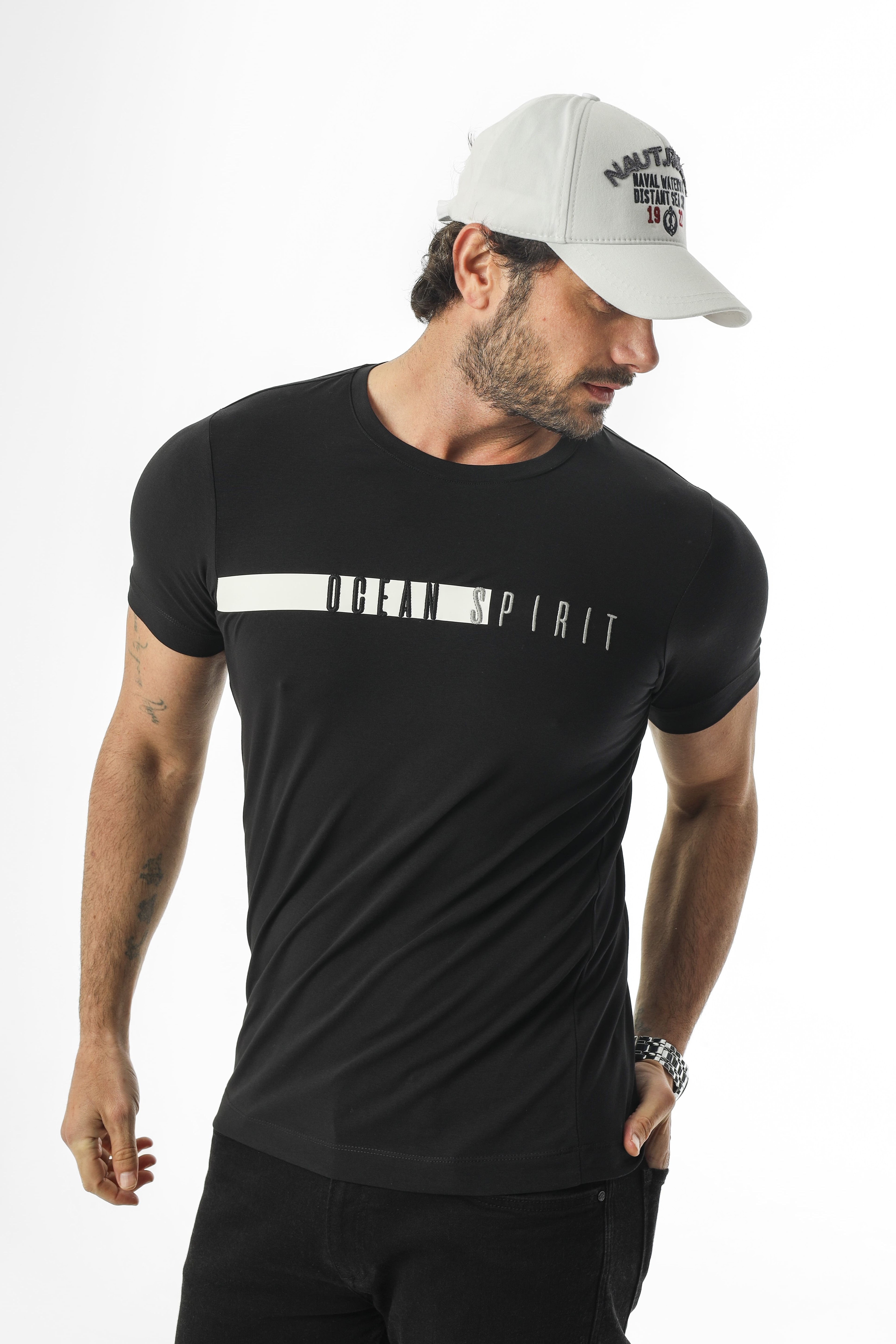 Ocean Collection Bisiklet Yaka Nakışlı T-Shirt-MSL-2261