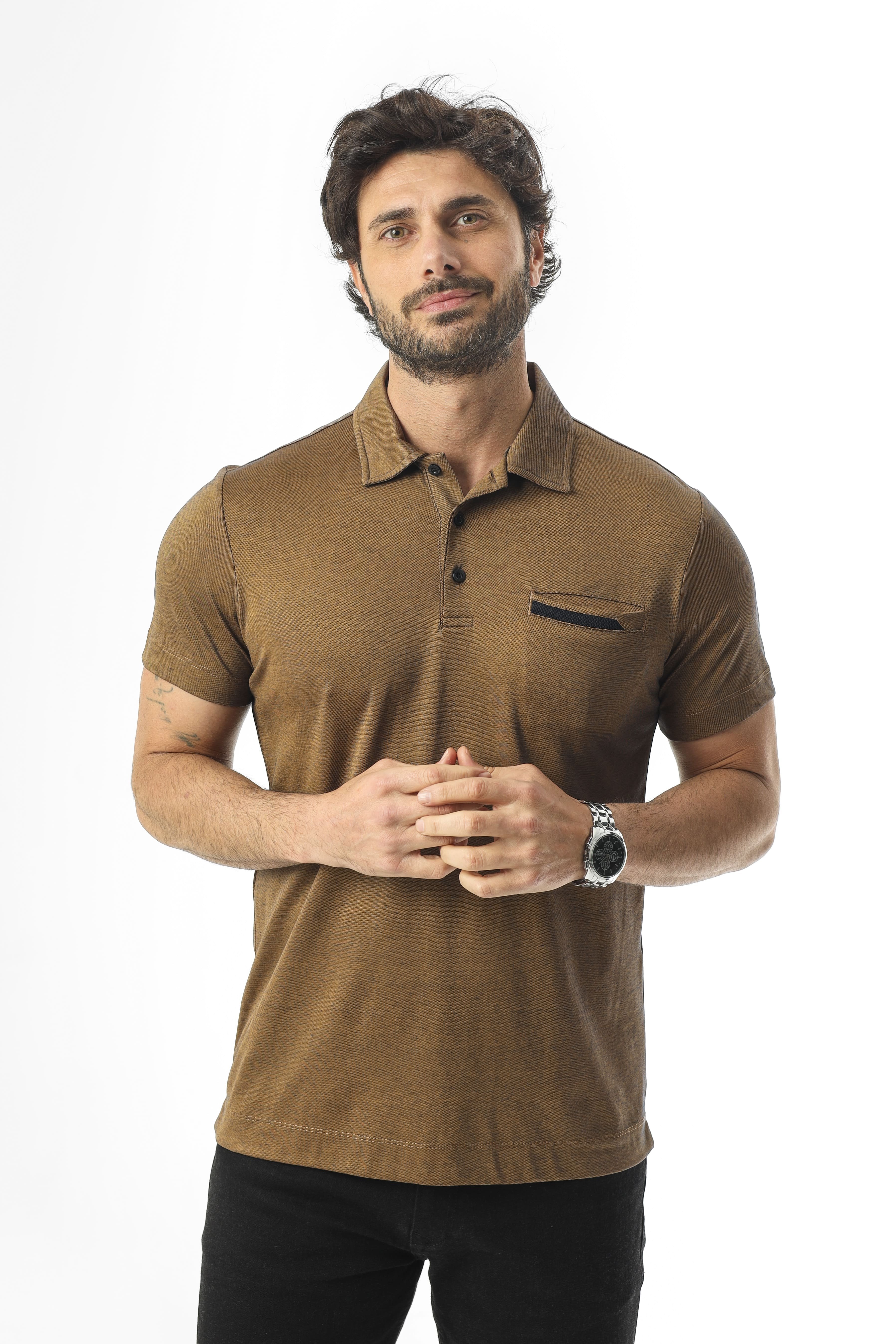 Büyük Beden Polo Yaka Düğmeli Cepli T-Shirt-6318