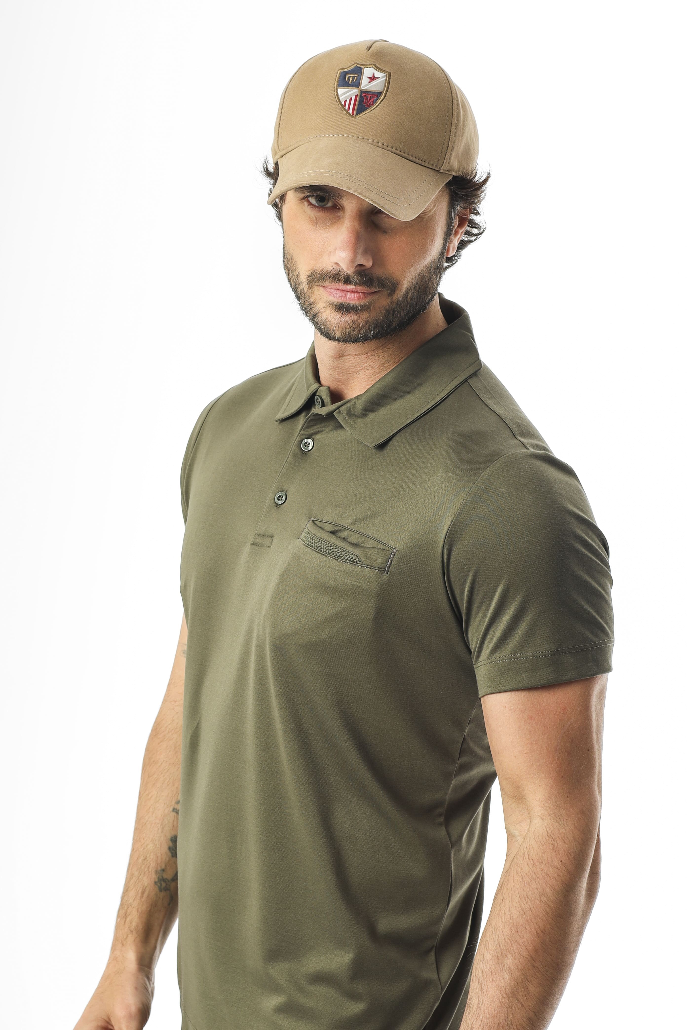 Büyük Beden Polo Yaka Düğmeli Cepli T-Shirt-6318