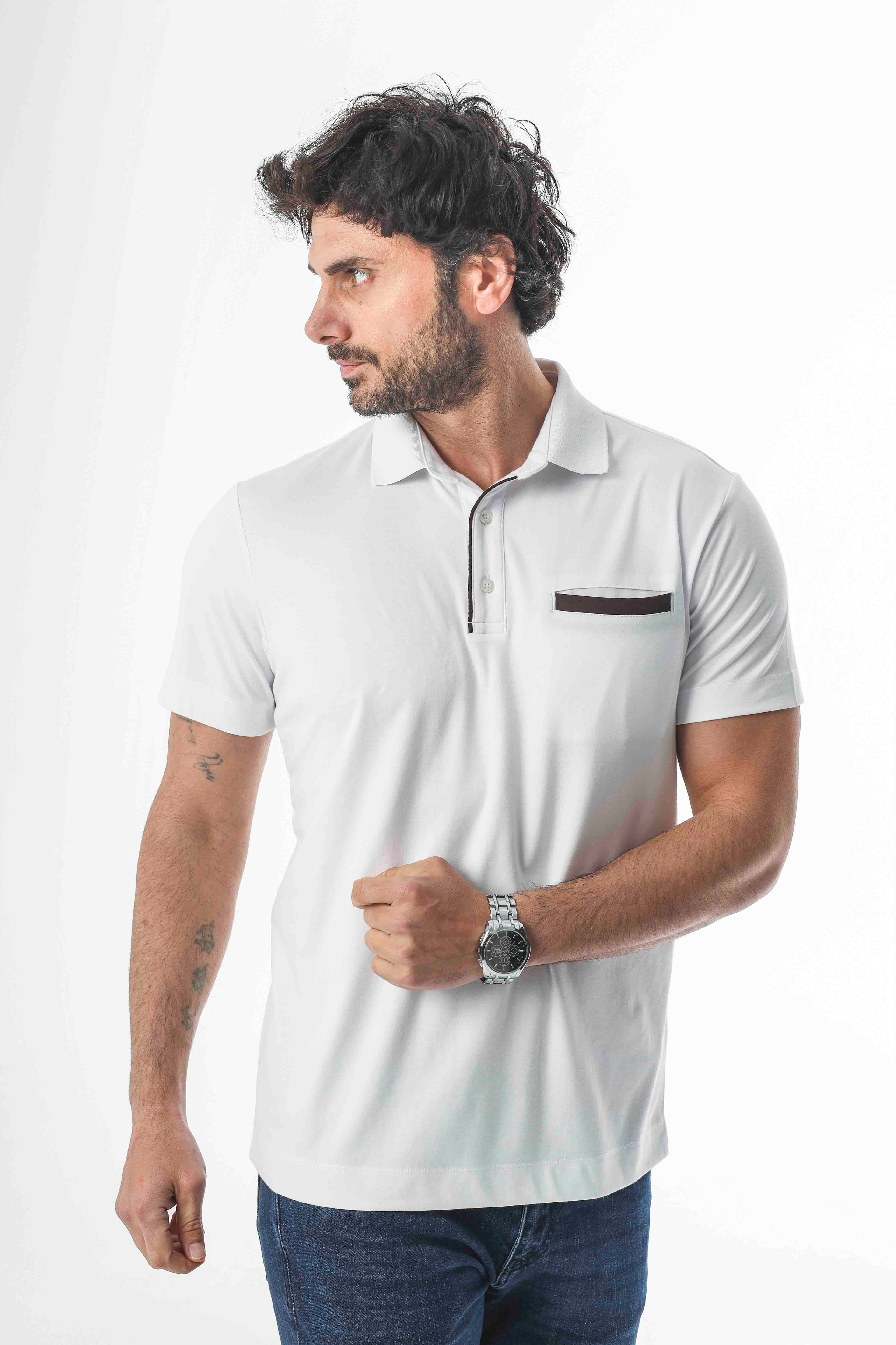 Polo Yaka Düğmeli Cepli Erkek T-Shirt-6274