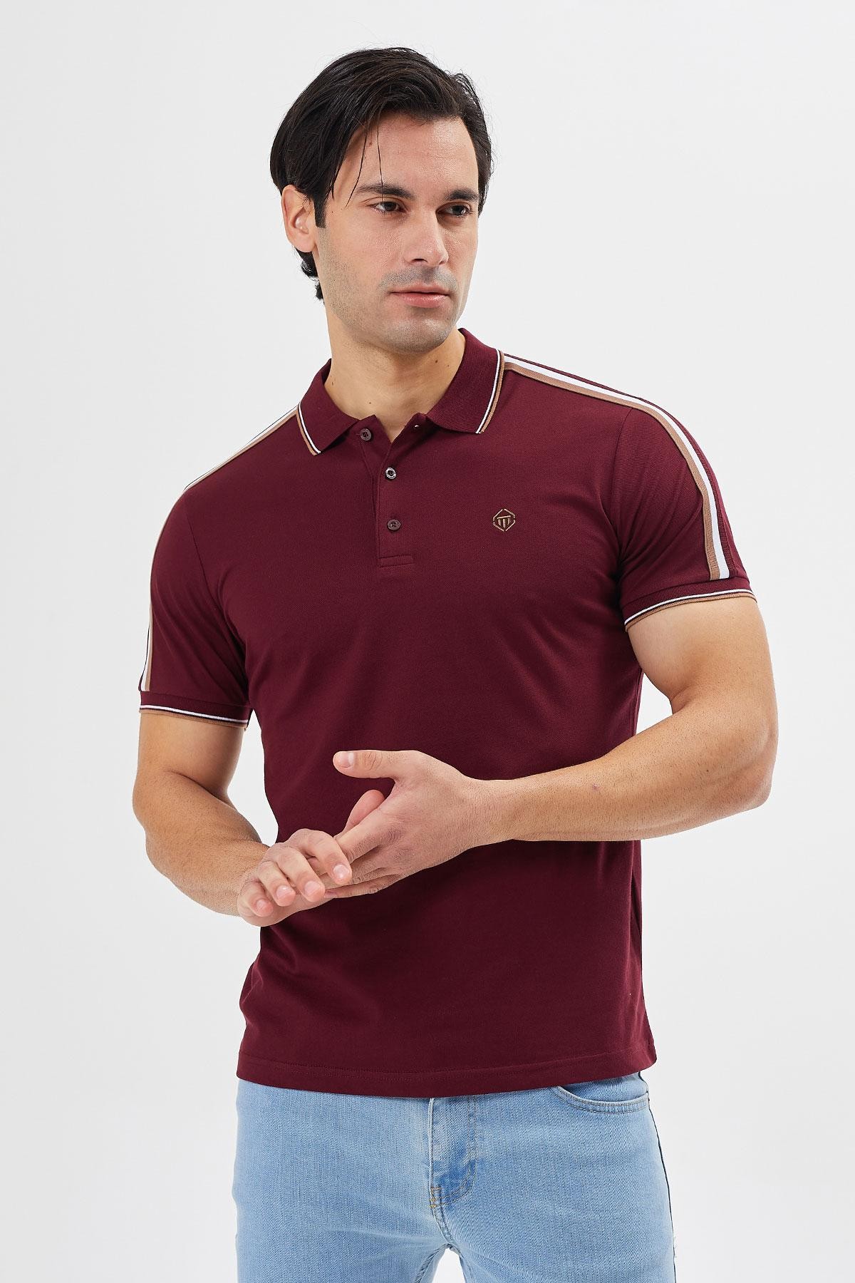 Regular Fit Polo Yaka Omuz Çizgi Detaylı Erkek T-Shırt