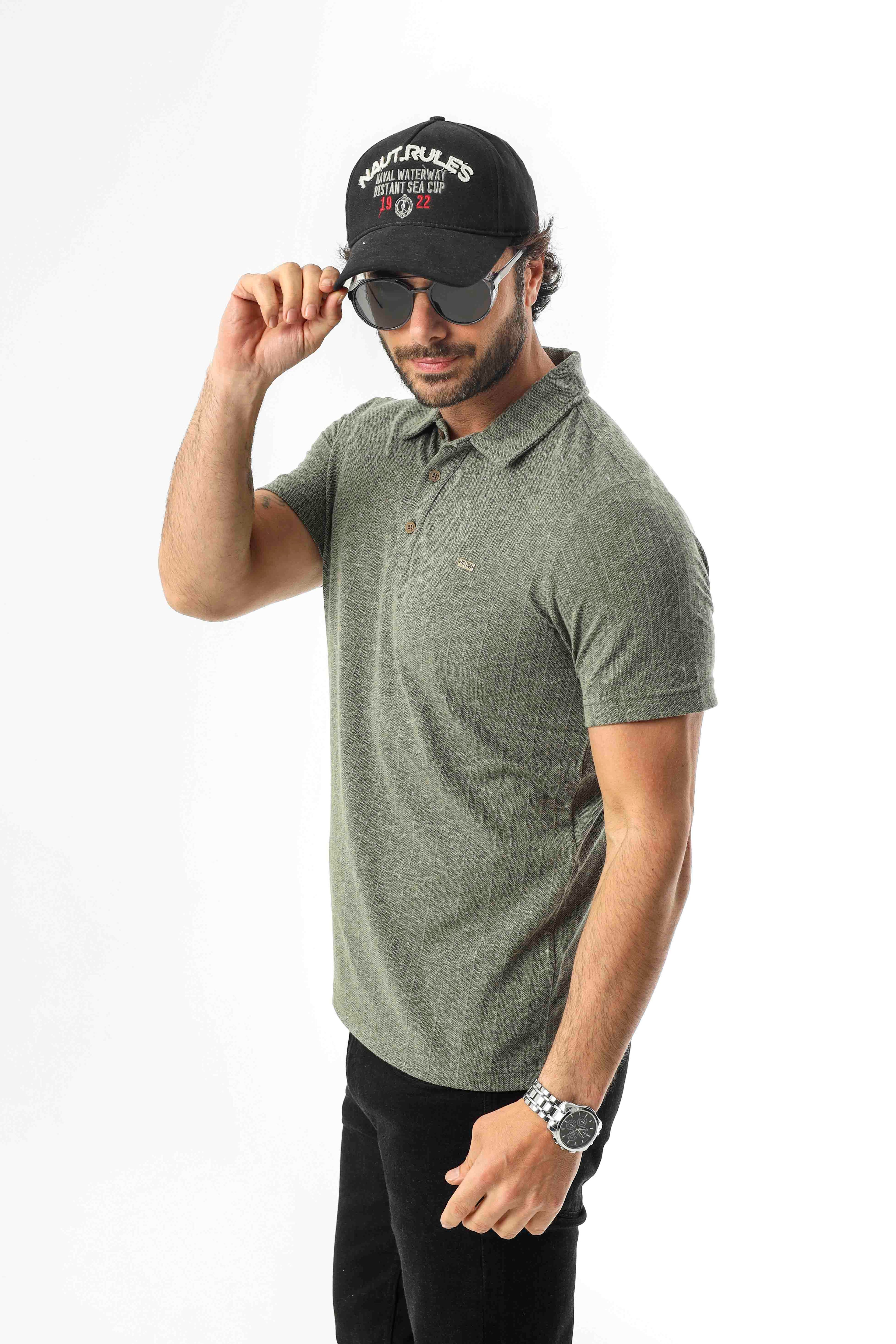 Regular Fit Polo Yaka Düğmeli Armalı Keten T-Shirt-KT-1003