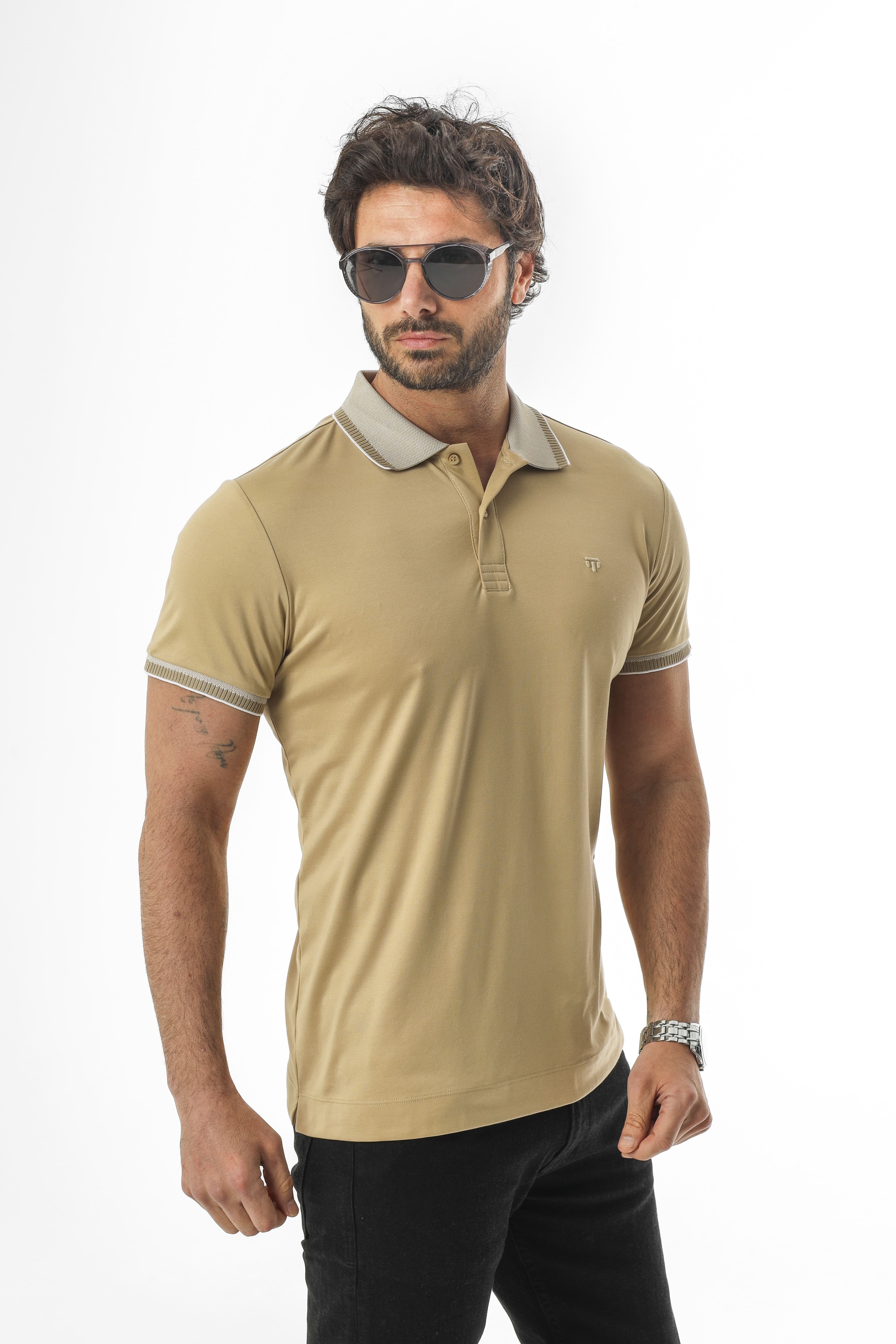 Polo Yaka Düğmeli Yakası Baskılı Pamuk T-Shirt-6277