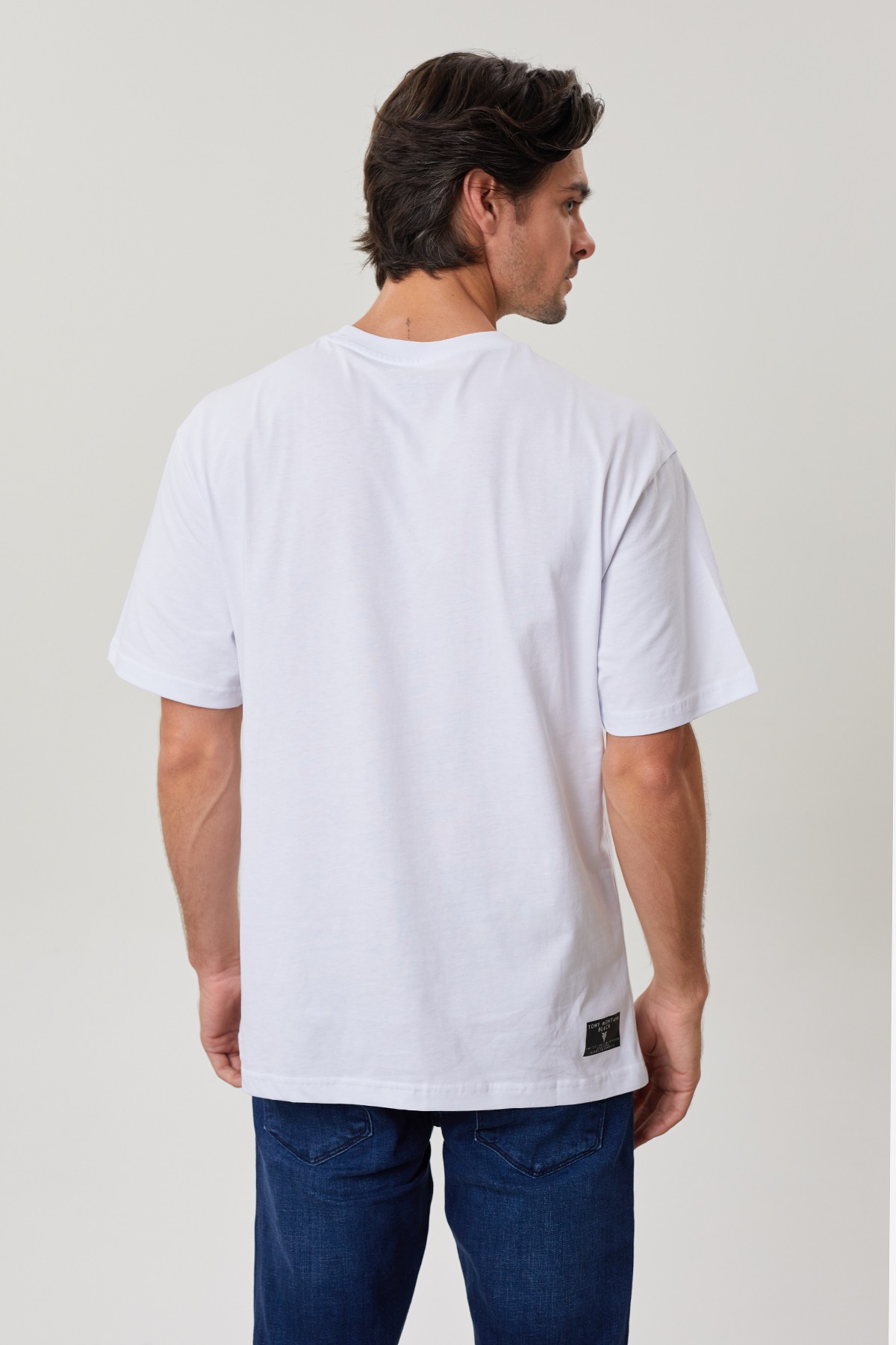 Oversize Bisiklet Yaka Baskılı %100 Pamuk Erkek T-Shirt