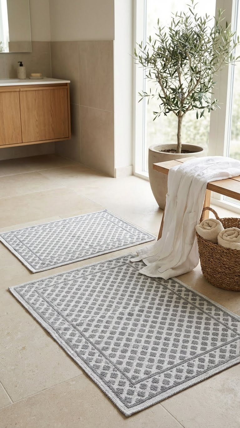 Cottons Puantiyeli 2'li Pamuklu Banyo Paspas Takımı - Gri