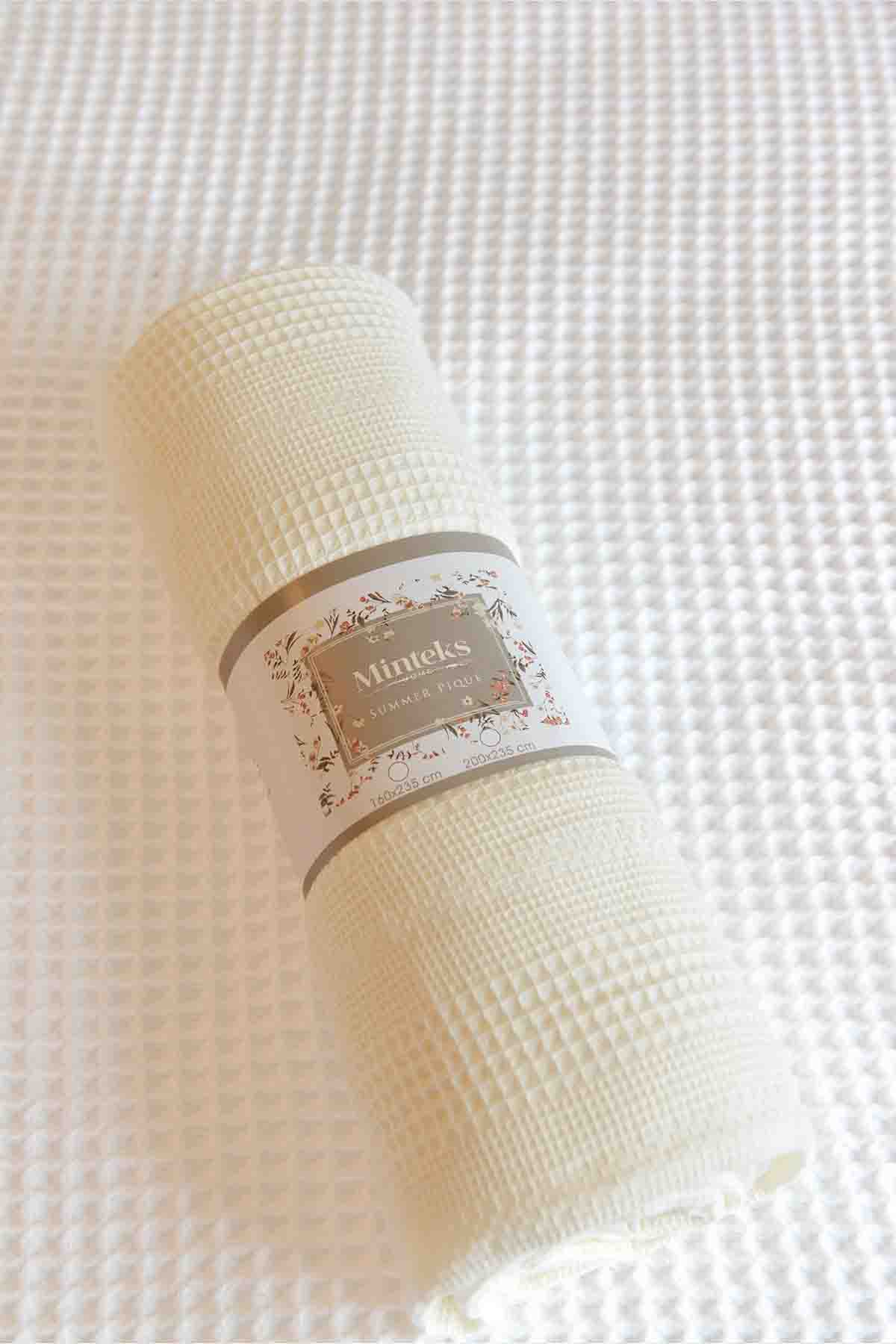 Daily Soft Petek Desenli %100 Pamuk Yatak Örtüsü Pike - Krem