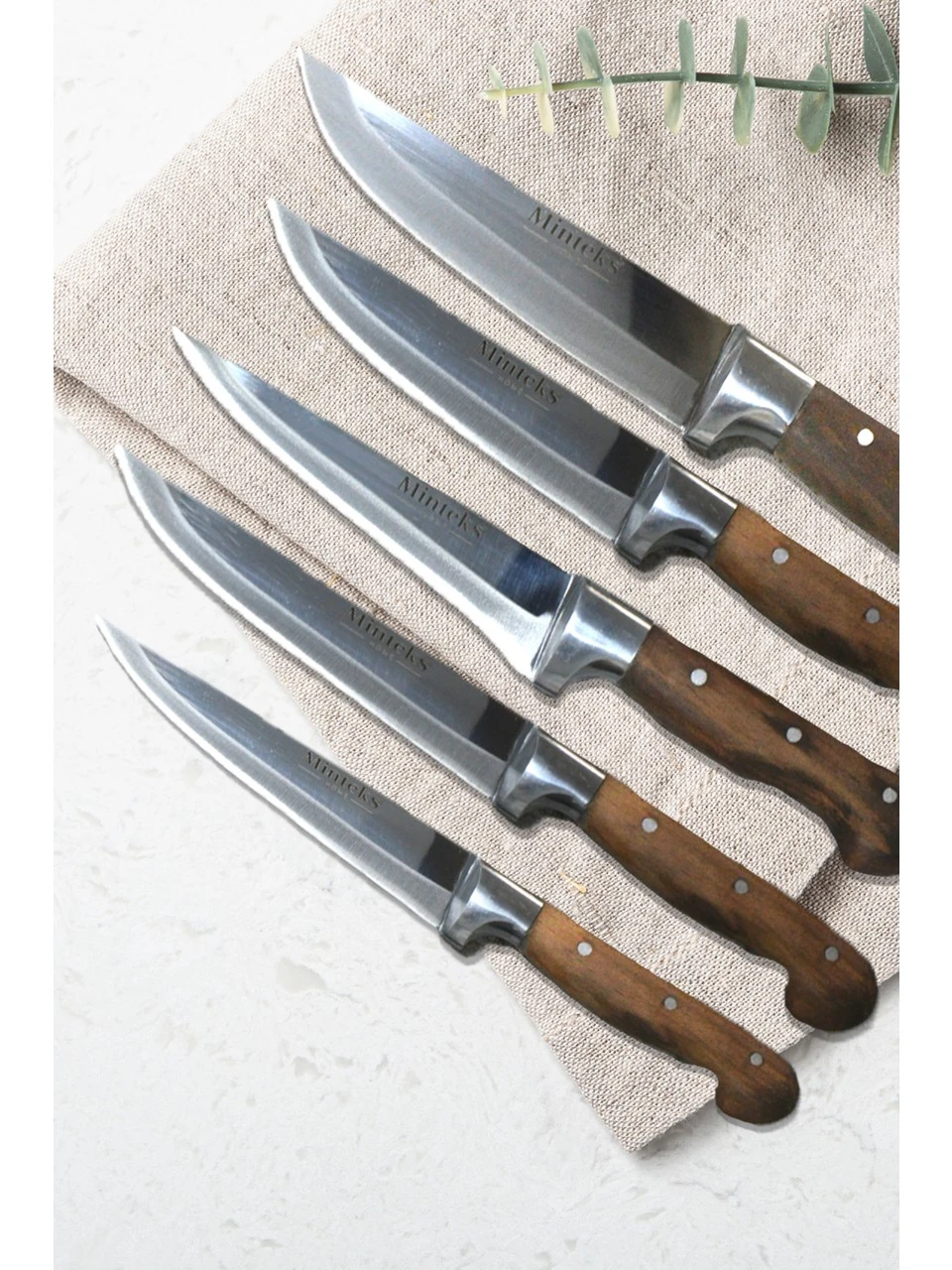 Ahşap Saplı Çelik Bilezikli İnci Kaplama 5'li Profesyonel Bıçak Seti