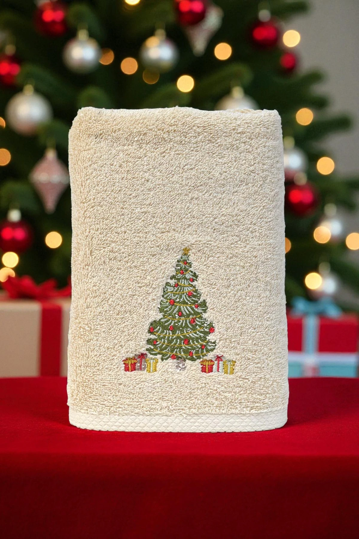New Gift Nakışlı 50x90cm Yılbaşı Havlusu - Natural