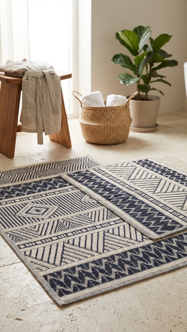 Cottons Etnik 2'li Pamuklu Banyo Paspas Takımı - Siyah