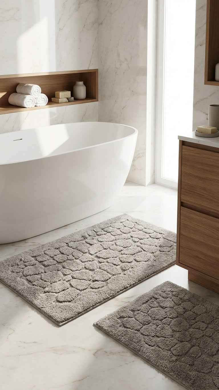 Tufting Stone 2'li Banyo Paspas Takımı - Kahverengi