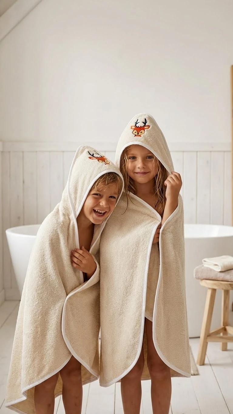 Natural Boho 100% Pamuk Bebek ve Çocuk Pelerin - Geyik