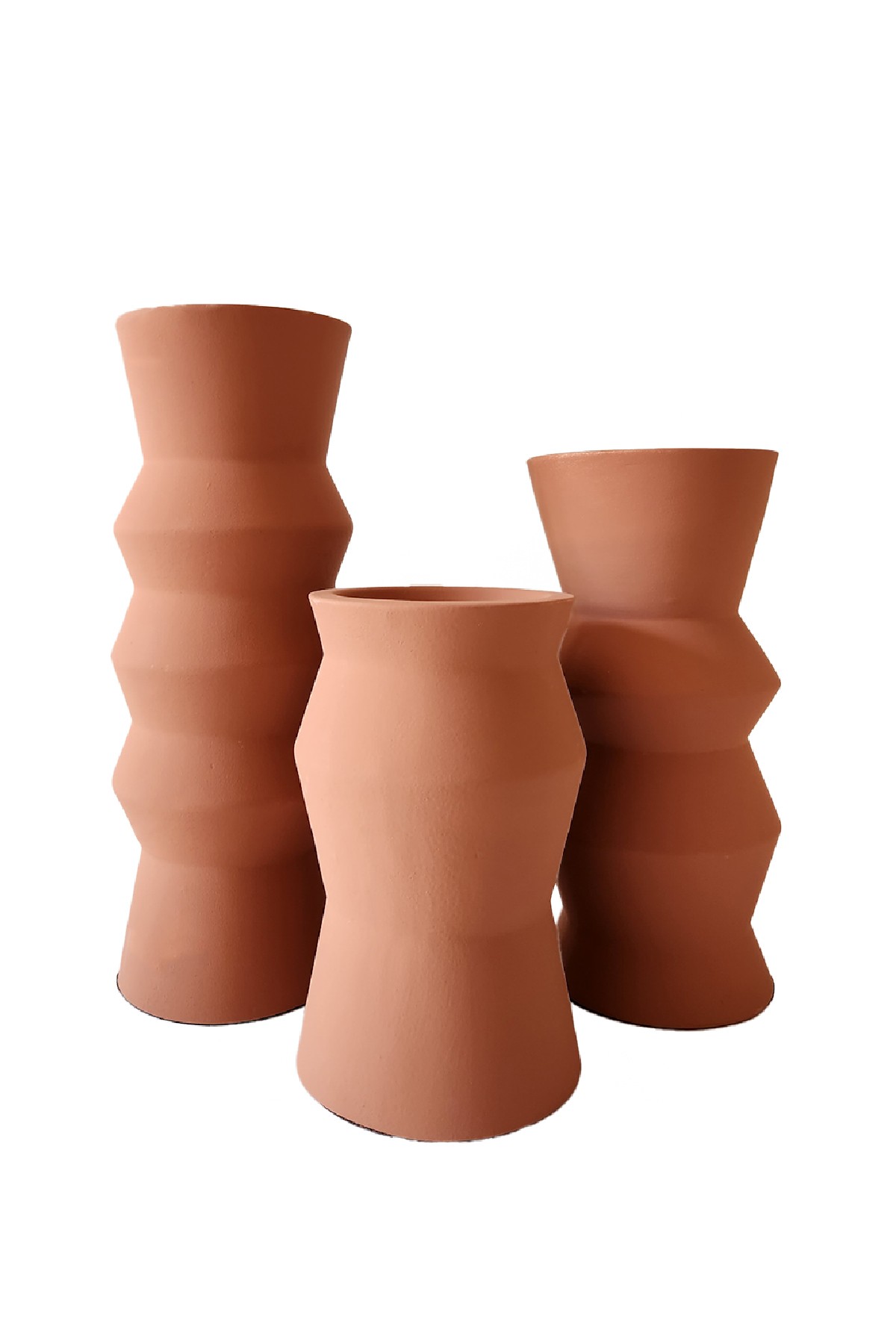 Este 3'lü Seramik Toprak Tonları Şamdan Seti - Terracota