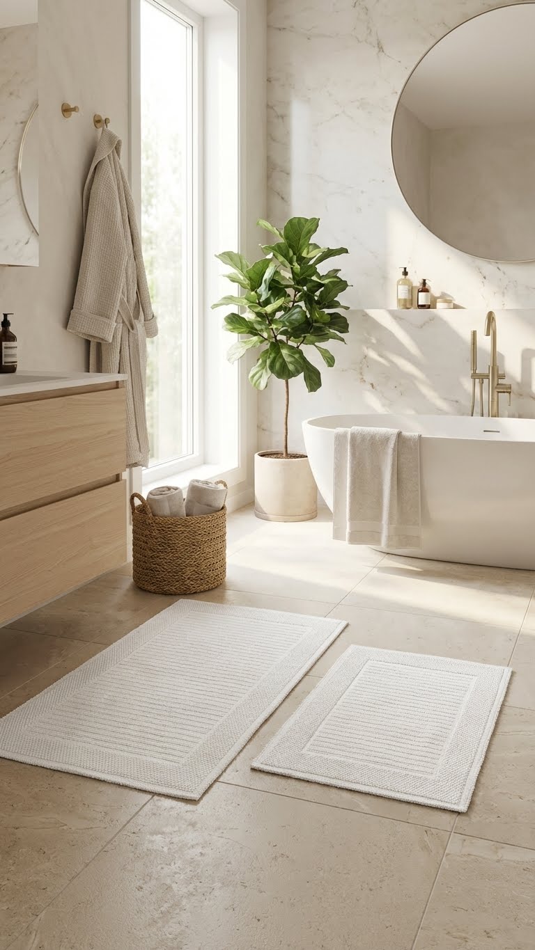 Cottons Çizgili 2'li Pamuklu Banyo Paspas Takımı - Krem