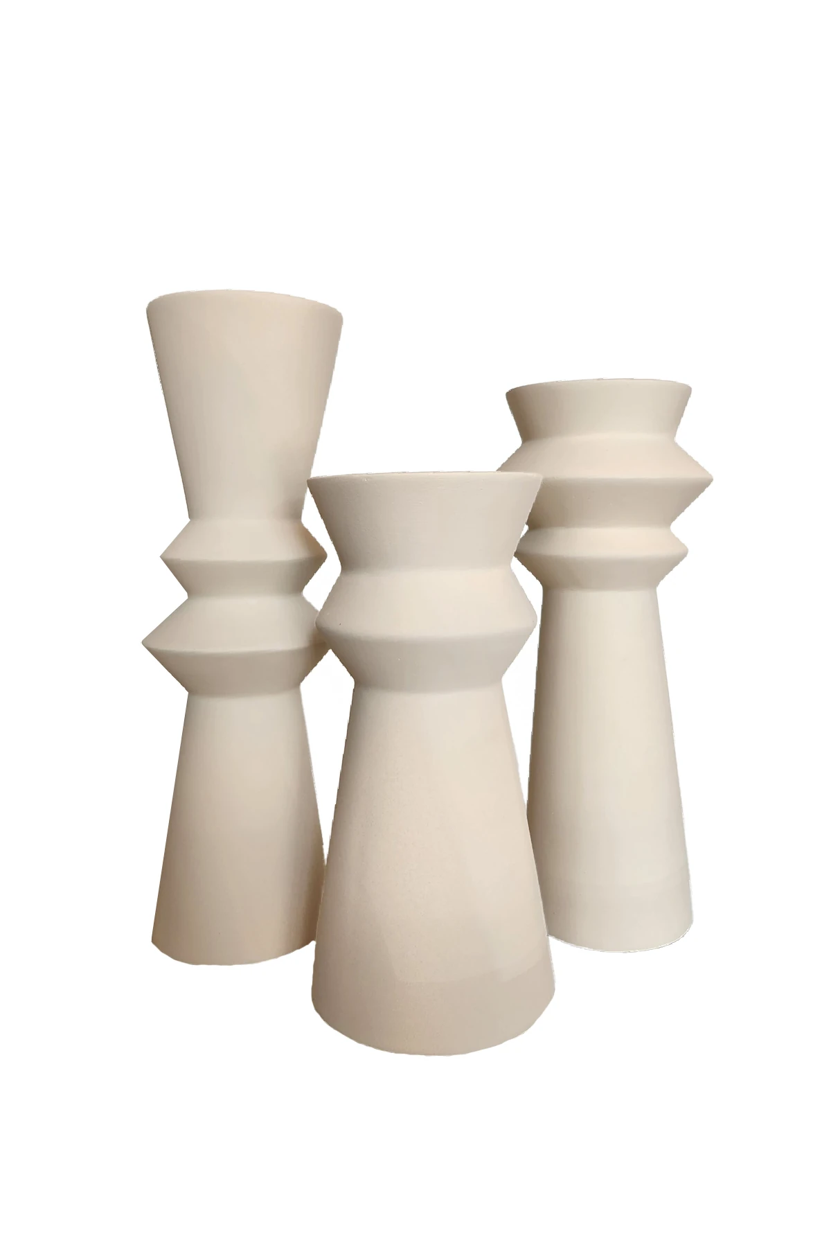 Ivy 3'lü Seramik Bej Şamdan Seti 