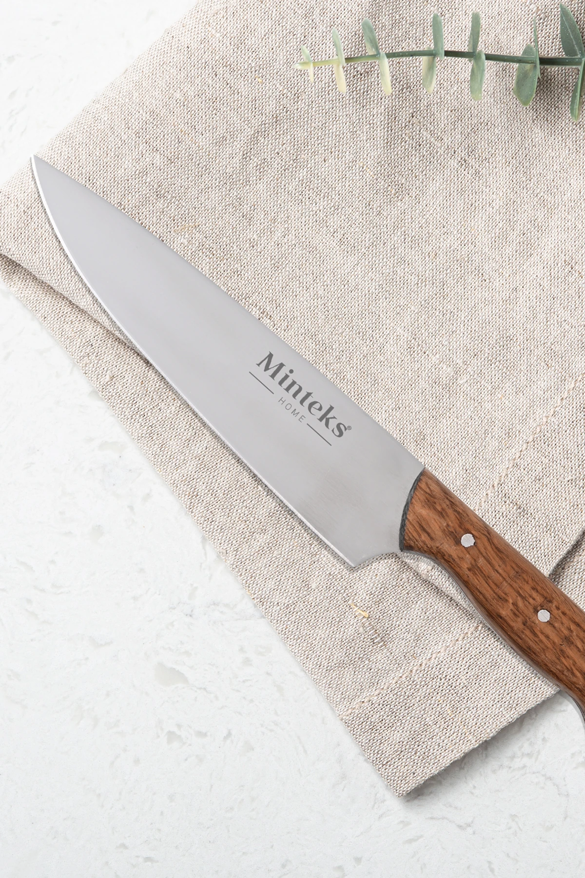 Ahşap Saplı Çelik Bilezikli İnci Kaplama 32cm Şef Bıçağı Bıçak No:6