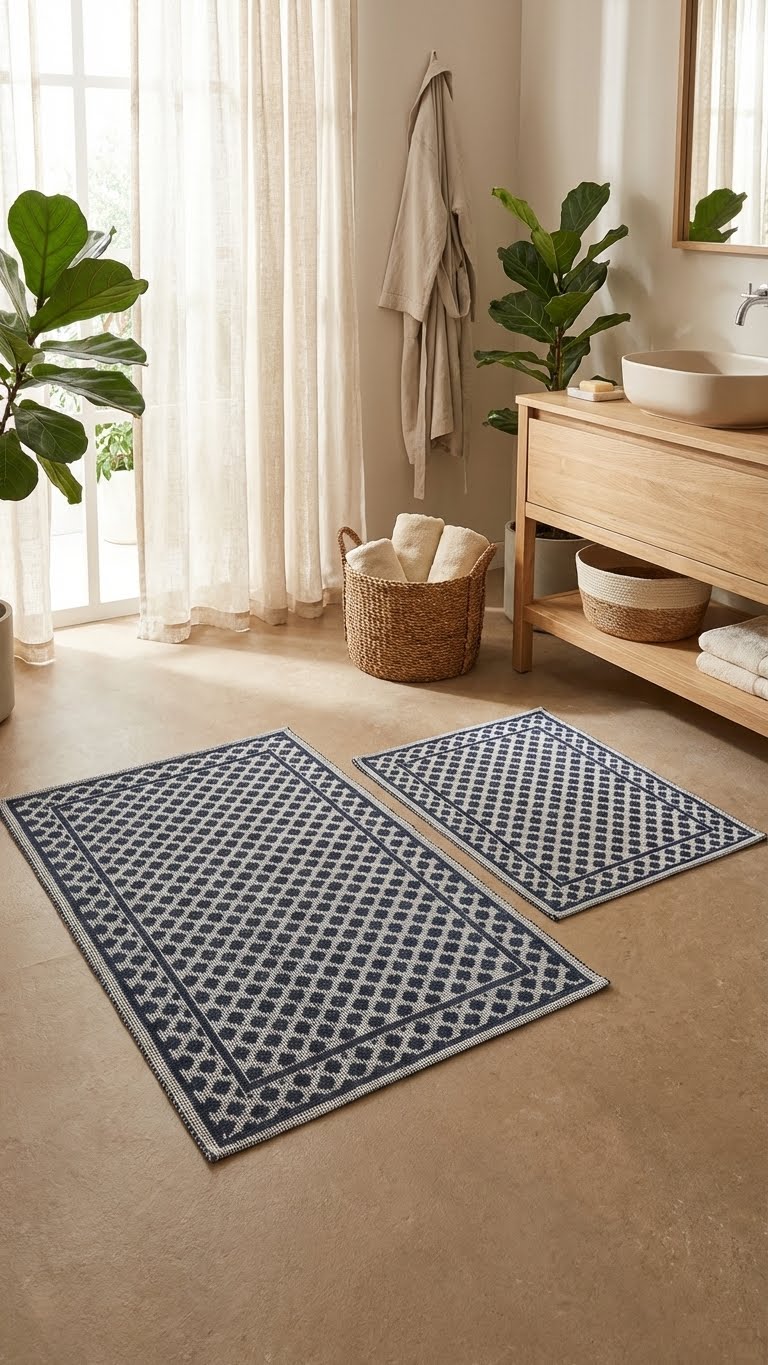 Cottons Puantiyeli 2'li Pamuklu Banyo Paspas Takımı - Siyah