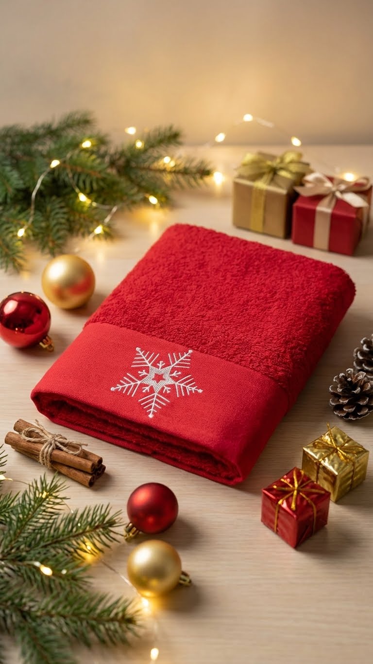 Snow Flake Nakışlı 50x60cm Yılbaşı Havlusu - Kırmızı