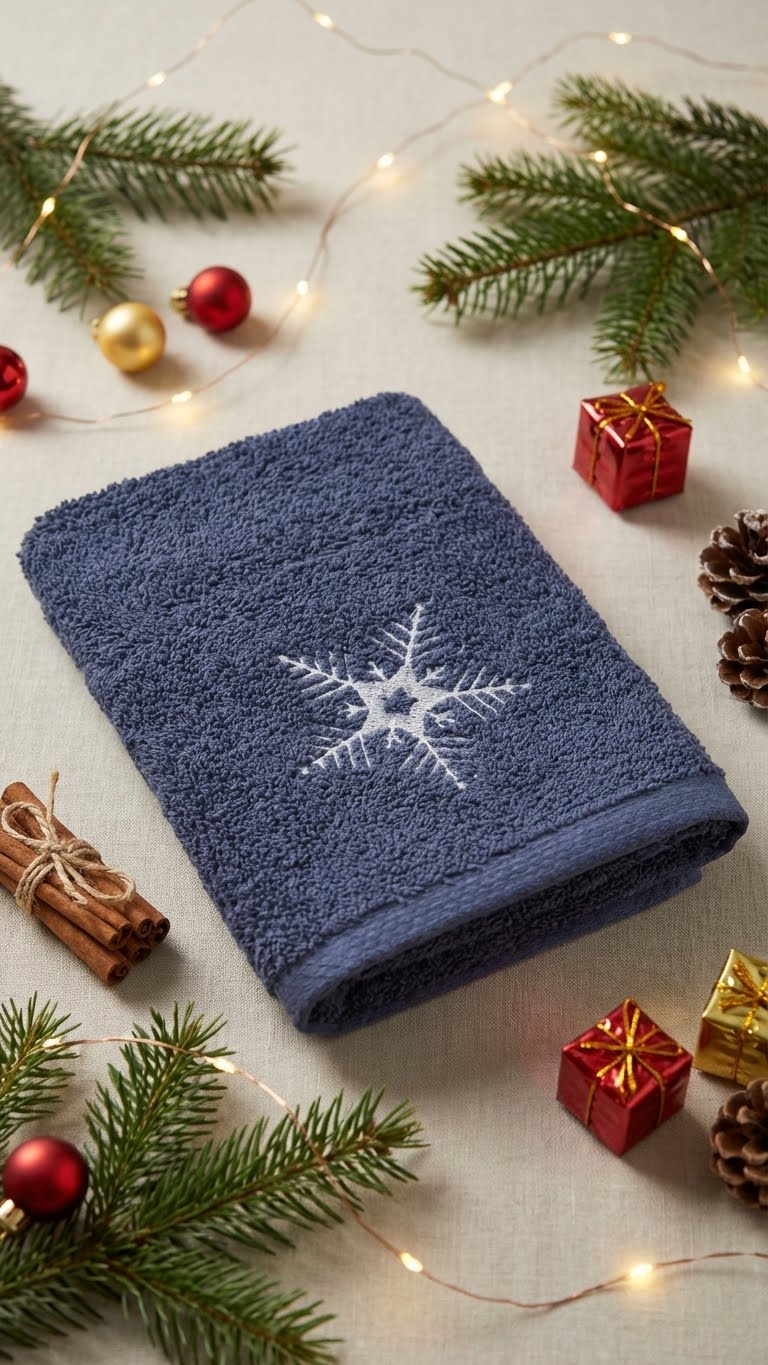 Kar Tanesi Nakışlı 50x90cm Yılbaşı Havlusu