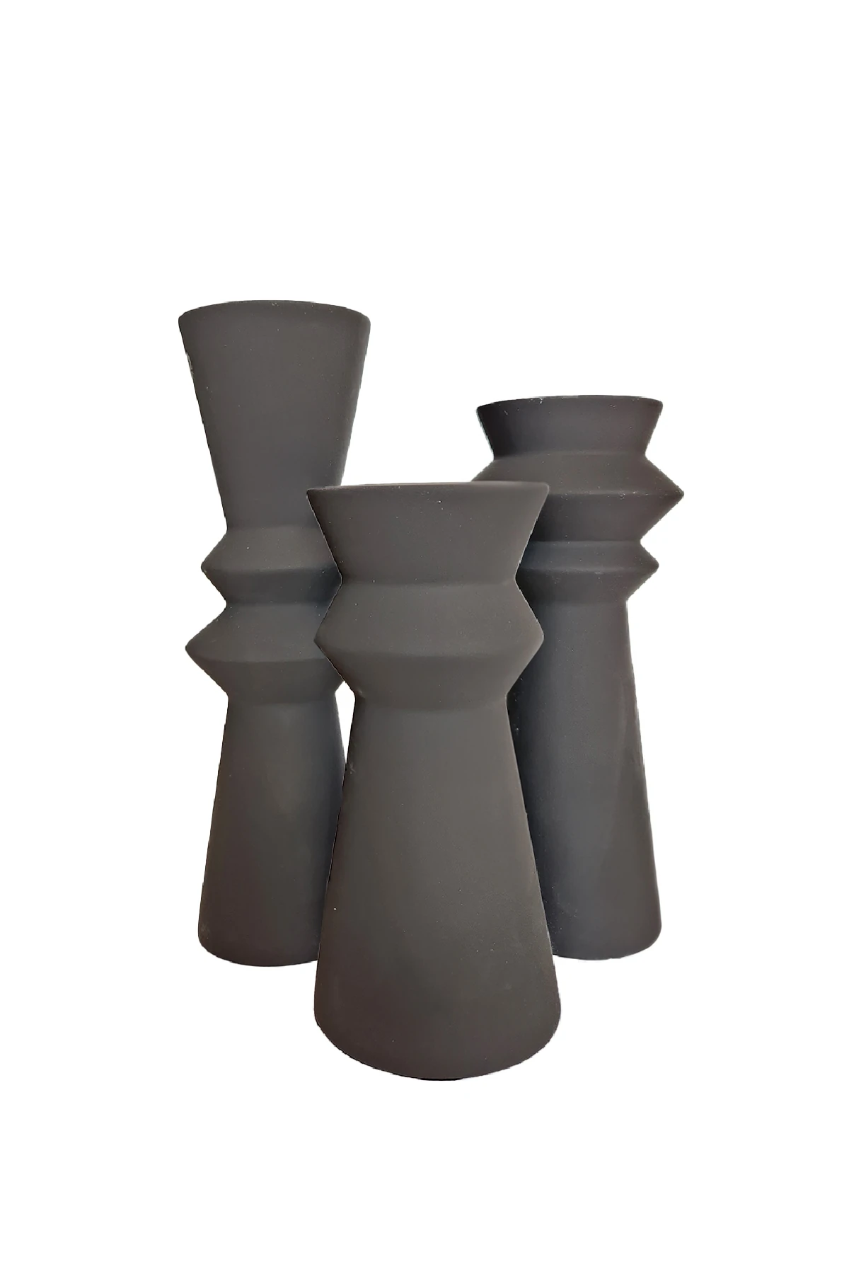 Ivy 3'lü Seramik Siyah Şamdan Seti 