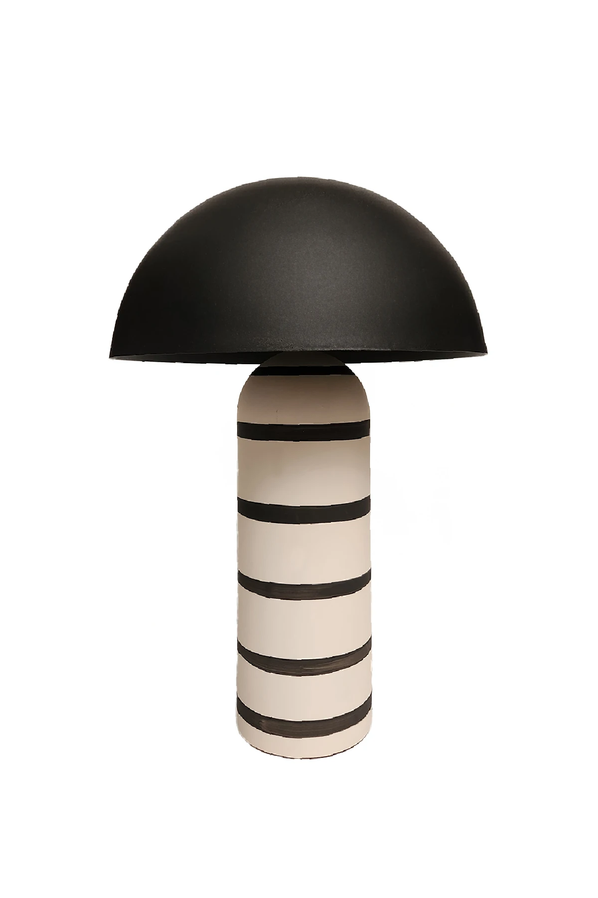 Mone Stripe Çizgili Seramik Siyah-Bej Büyük Abajur 