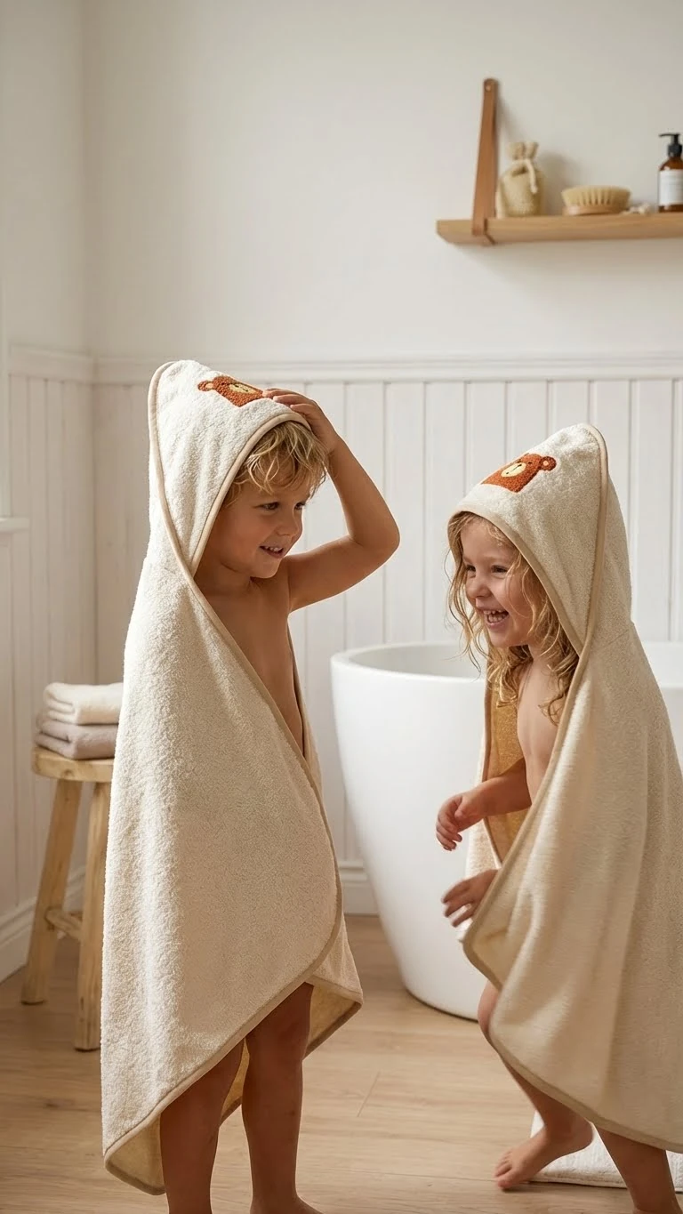 Natural Boho 100% Pamuk Bebek ve Çocuk Pelerin - Ayıcık