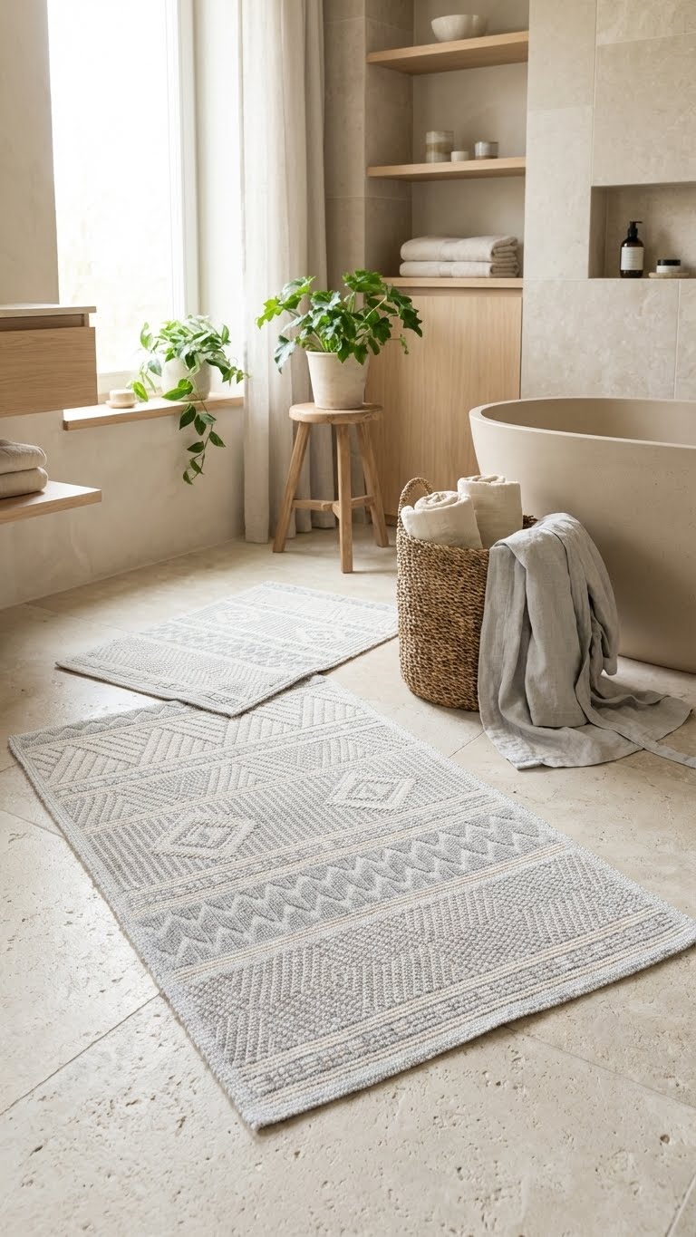 Cottons Etnik 2'li Pamuklu Banyo Paspas Takımı - Gri