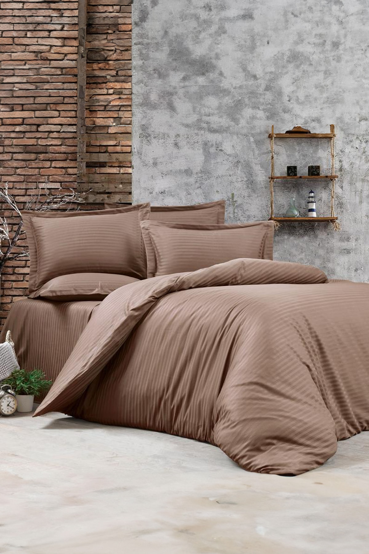 Deluxe Saten Nevresim Takımı - Kahve