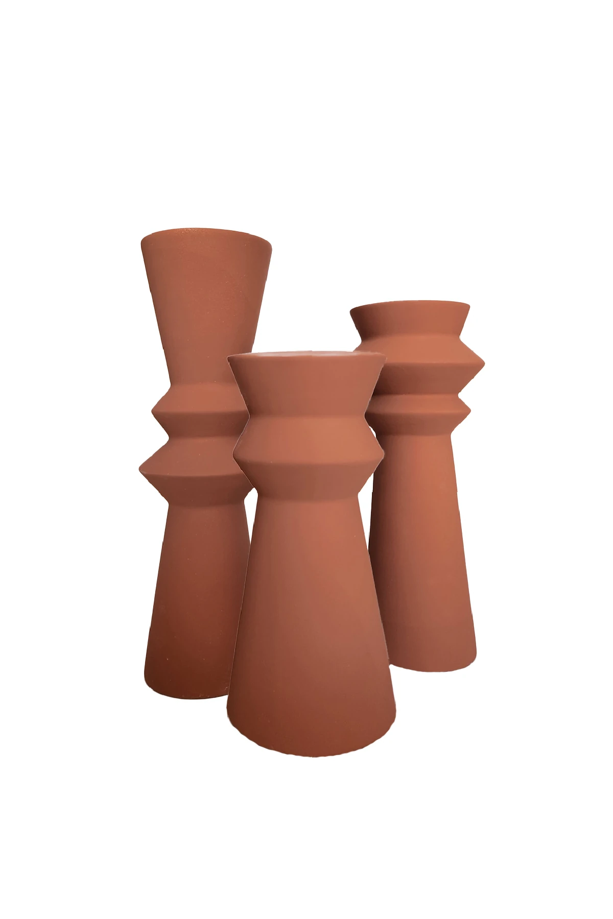 Ivy 3'lü Seramik Toprak Tonları Terracota Şamdan Seti