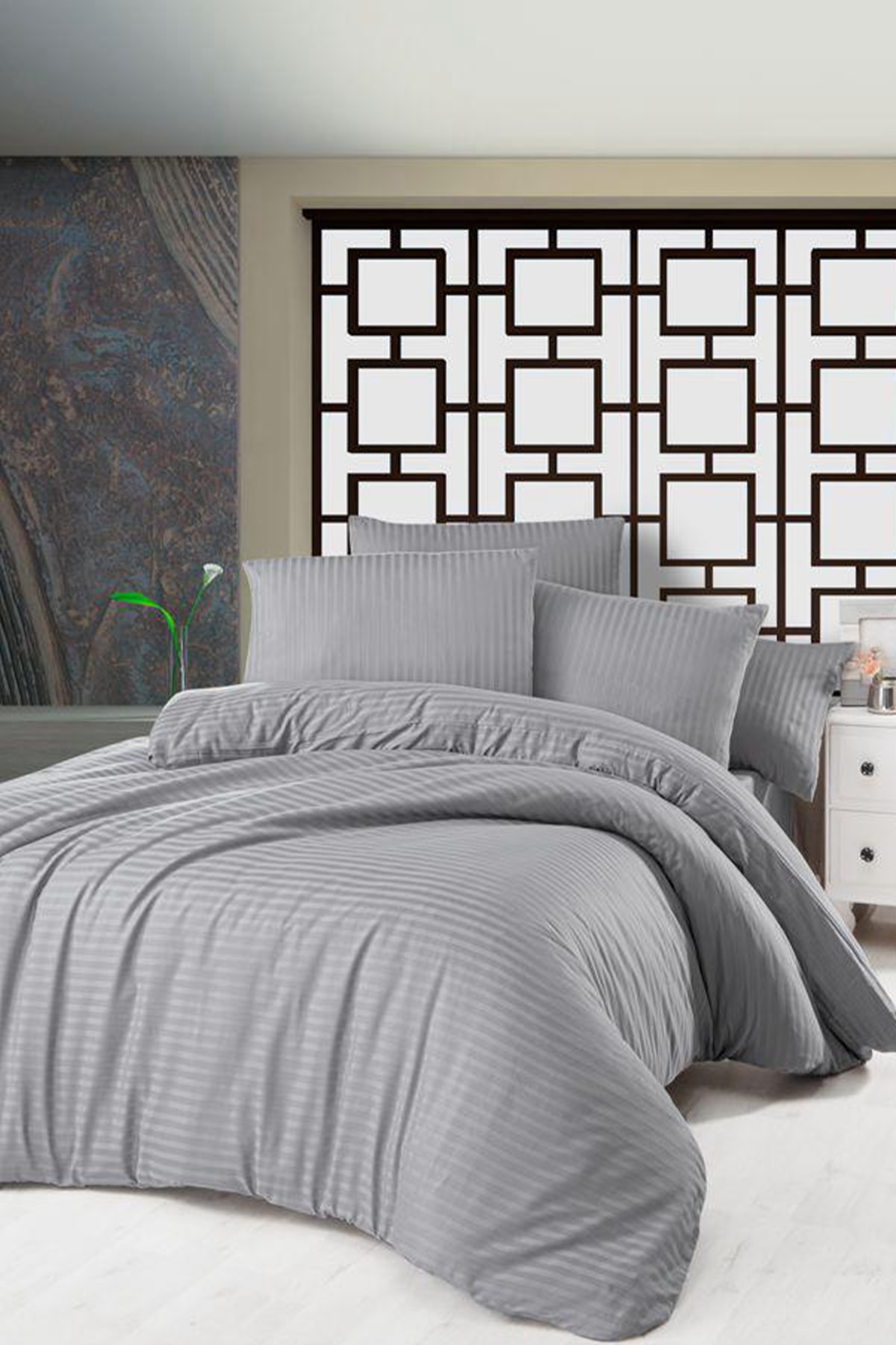 Deluxe Saten Nevresim Takımı - Gri