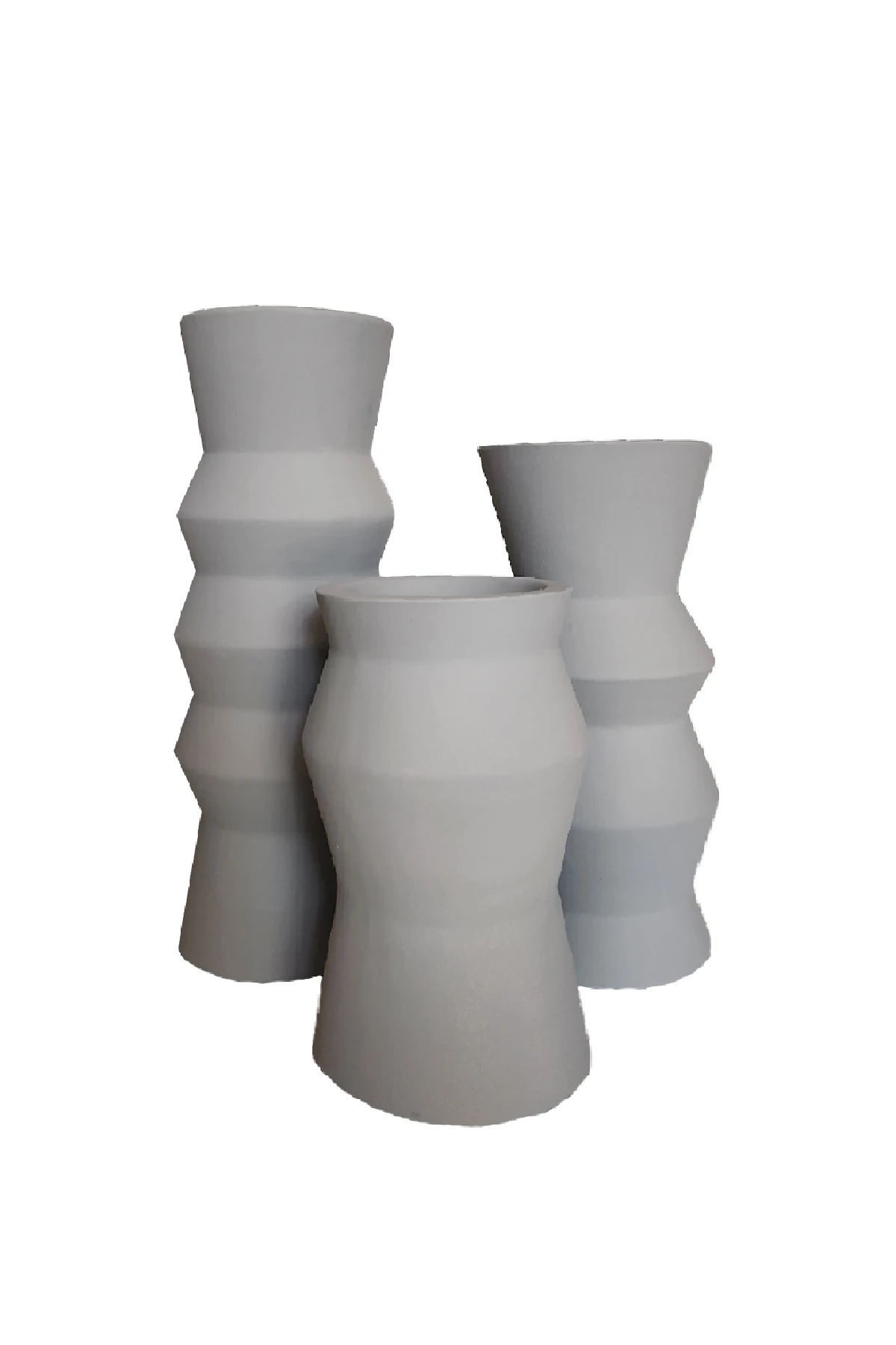 Este 3'lü Seramik Gri Şamdan Seti 