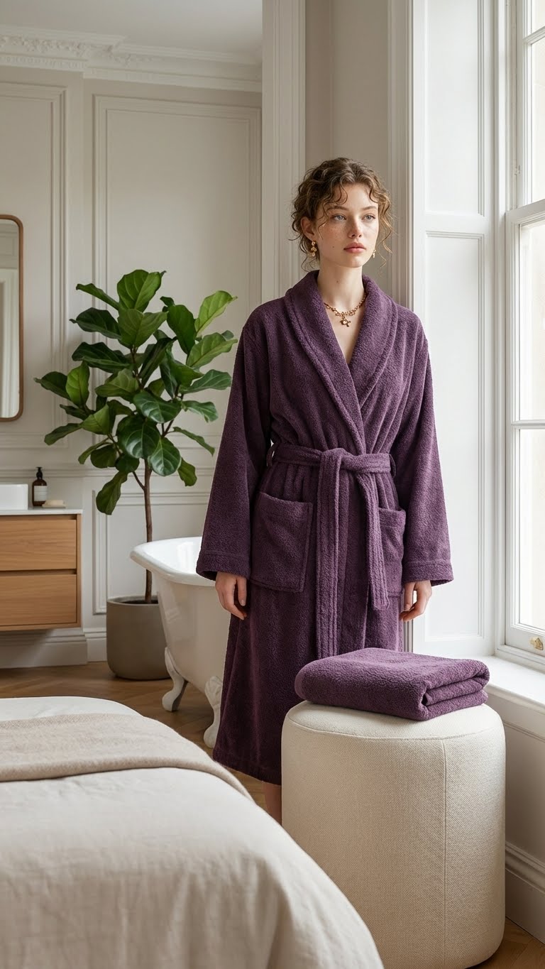 Shadowed Şalyaka Kadın Bornoz - Aubergine Gleam