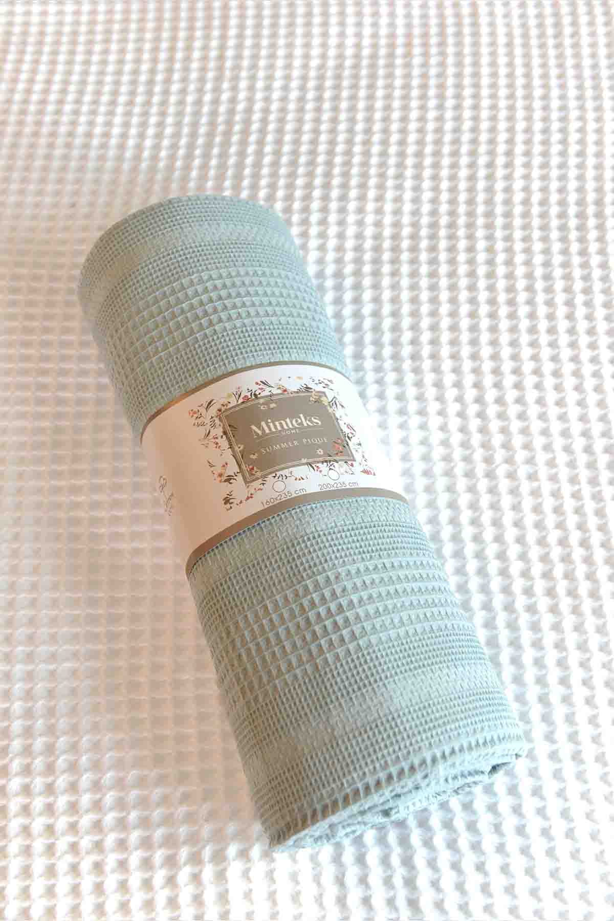 Daily Soft Petek Desenli %100 Pamuk Yatak Örtüsü Pike - Mavi