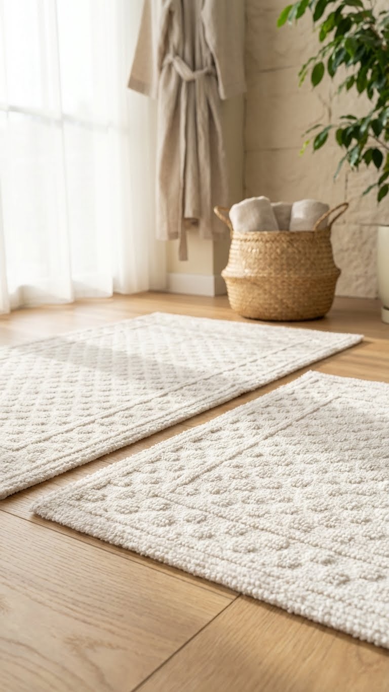 Cottons Puantiyeli 2'li Pamuklu Banyo Paspas Takımı - Krem