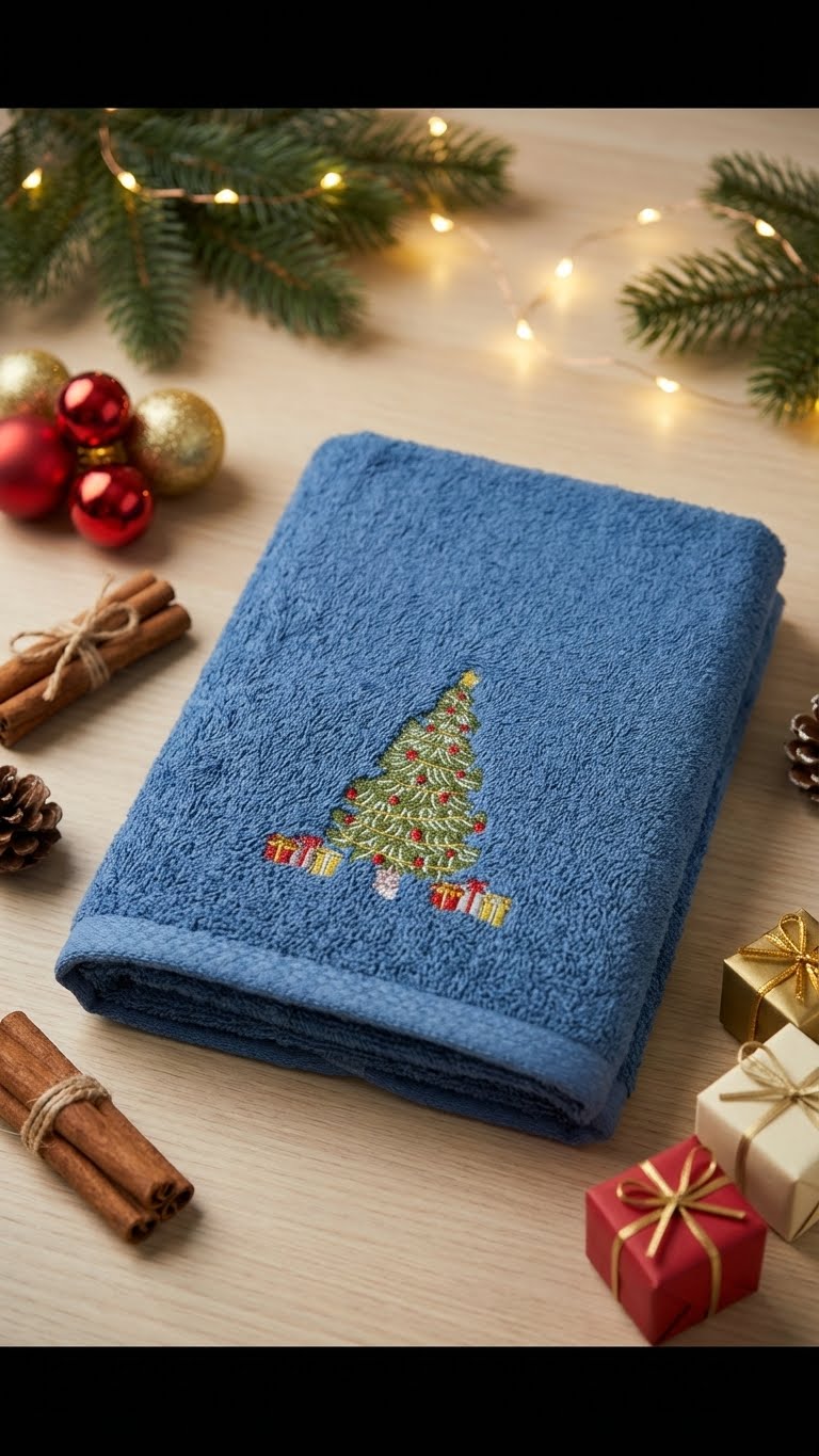 New Gift Nakışlı 50x90cm Yılbaşı Havlusu - Mavi