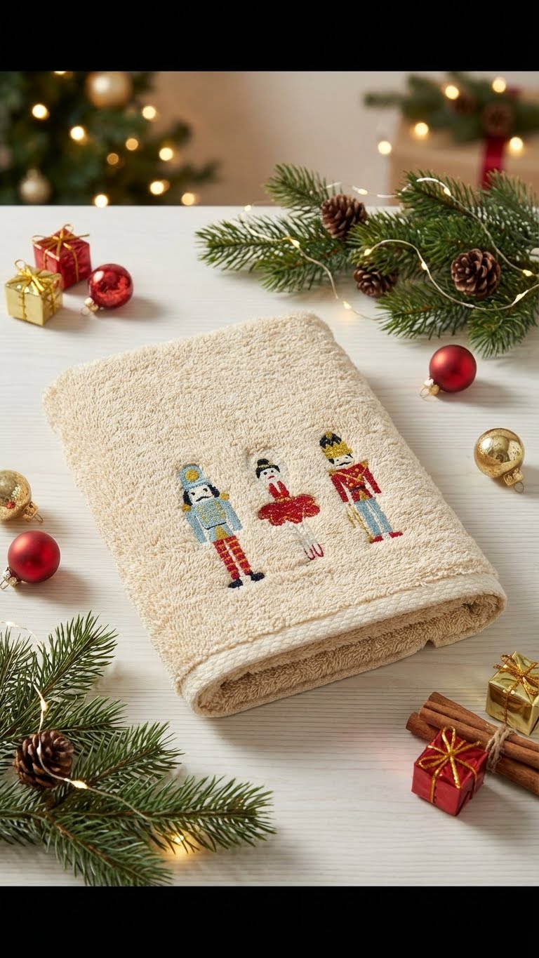 Kurşun Asker Nakışlı 50x90cm Yılbaşı Havlusu - Natural