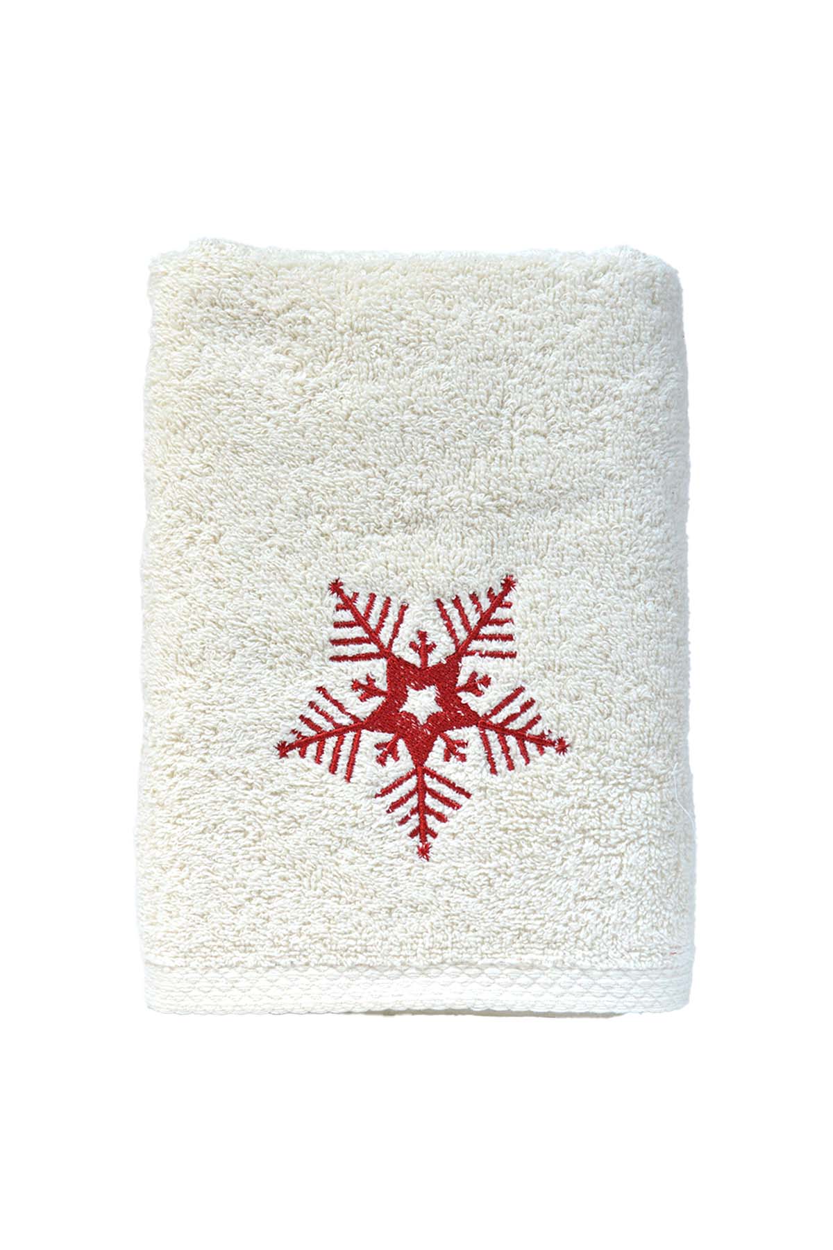 Kar Tanesi Desenli 50x90cm Yılbaşı Havlusu - Natural