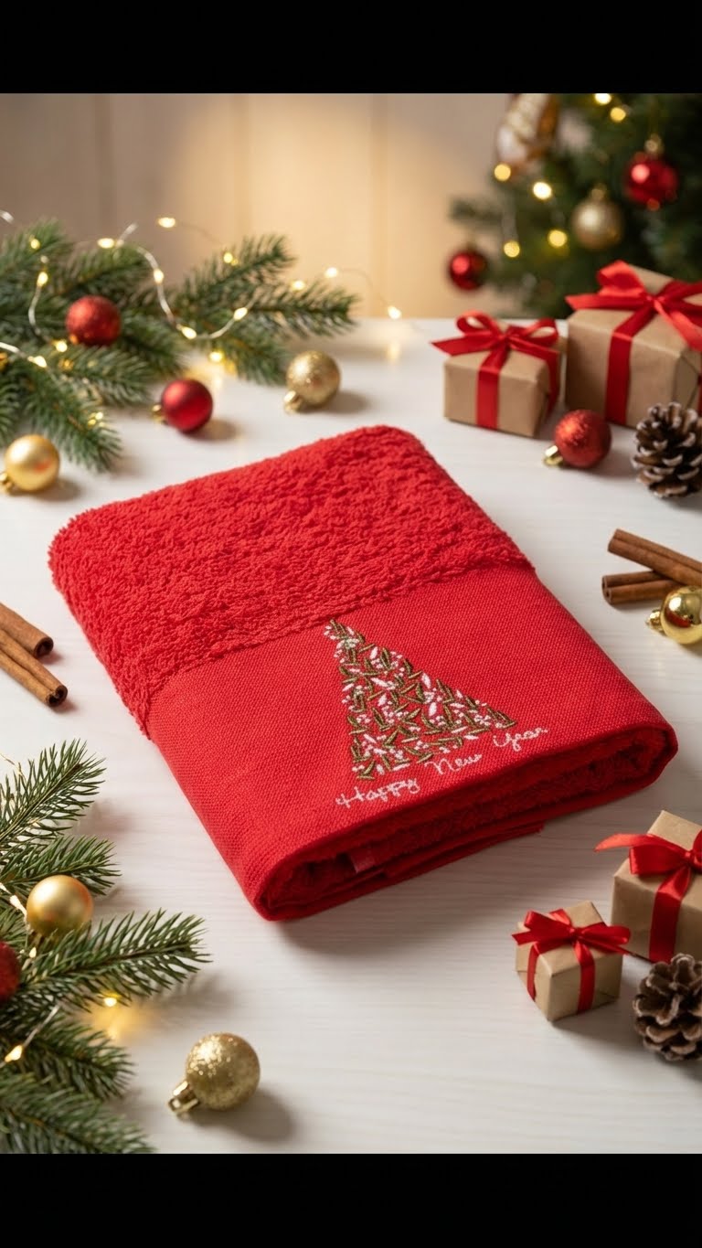 Yılbaşı Ağacı Desenli 50x70cm Yılbaşı Havlusu