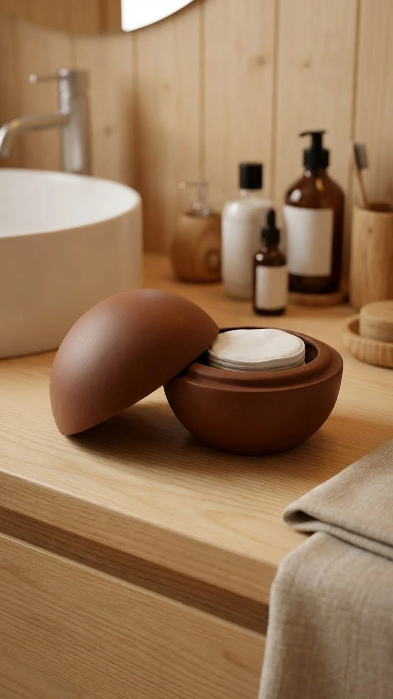 Jao Seramik Yuvarlak Kapaklı Pamukluk Koyu Kahve - Minteks Home