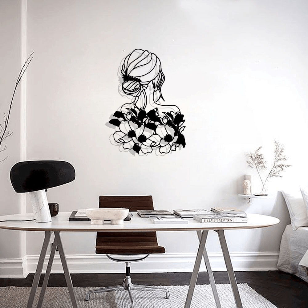 Woman With Flower Silhouette Metal Wall Art Set