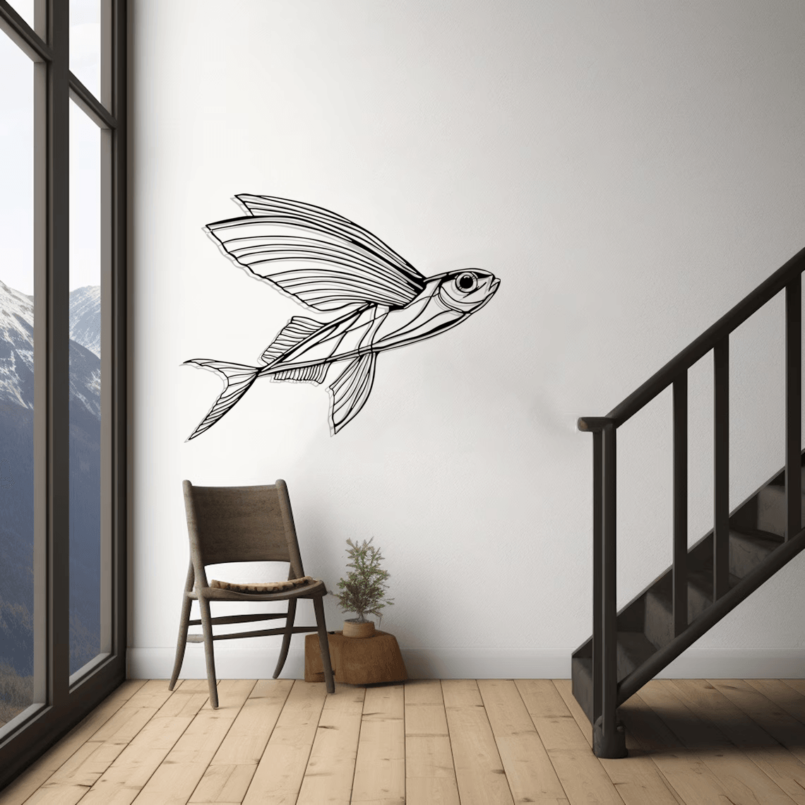 Flying Fish Silhouette Metal Wall Art