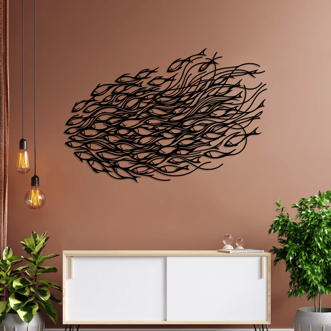 Fish Family Silhouette Metal Wall Art