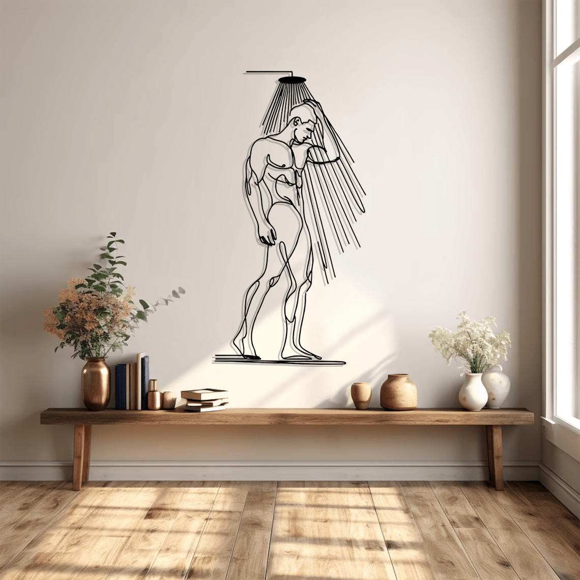 Man Taking Shower Silhouette Metal Wall Art