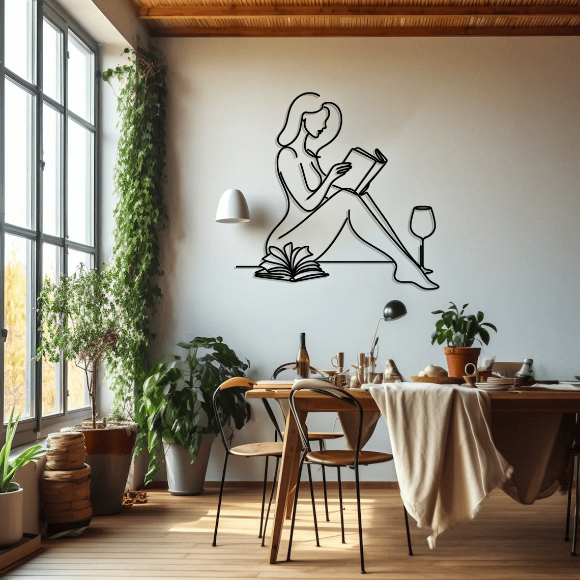 Woman With Book Silhouette Metal Wall Art Set